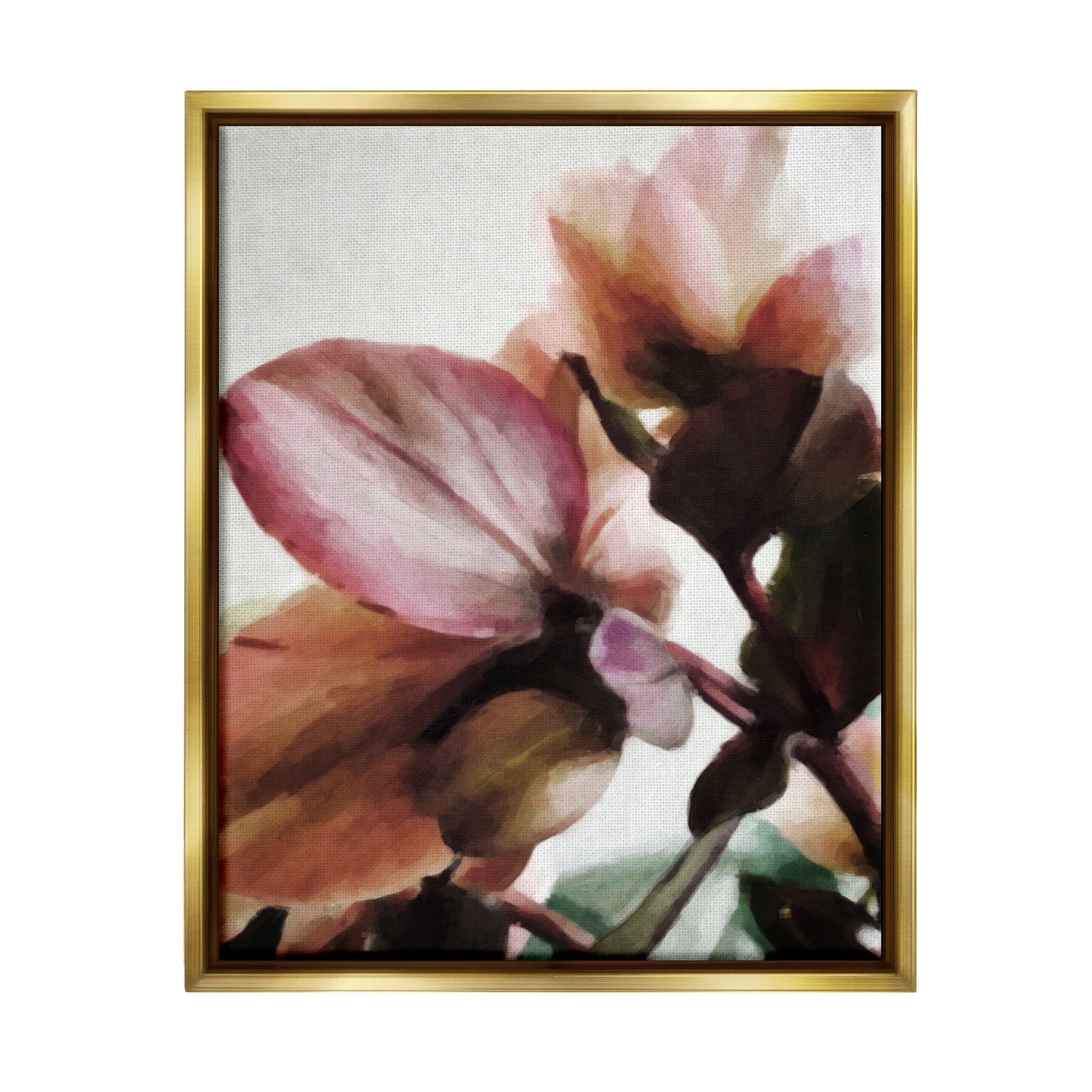Stupell Industries Abstract Pink Petals Botanical & Floral Painting Gold Floater Framed Art Print Wall Art, 25 x 31