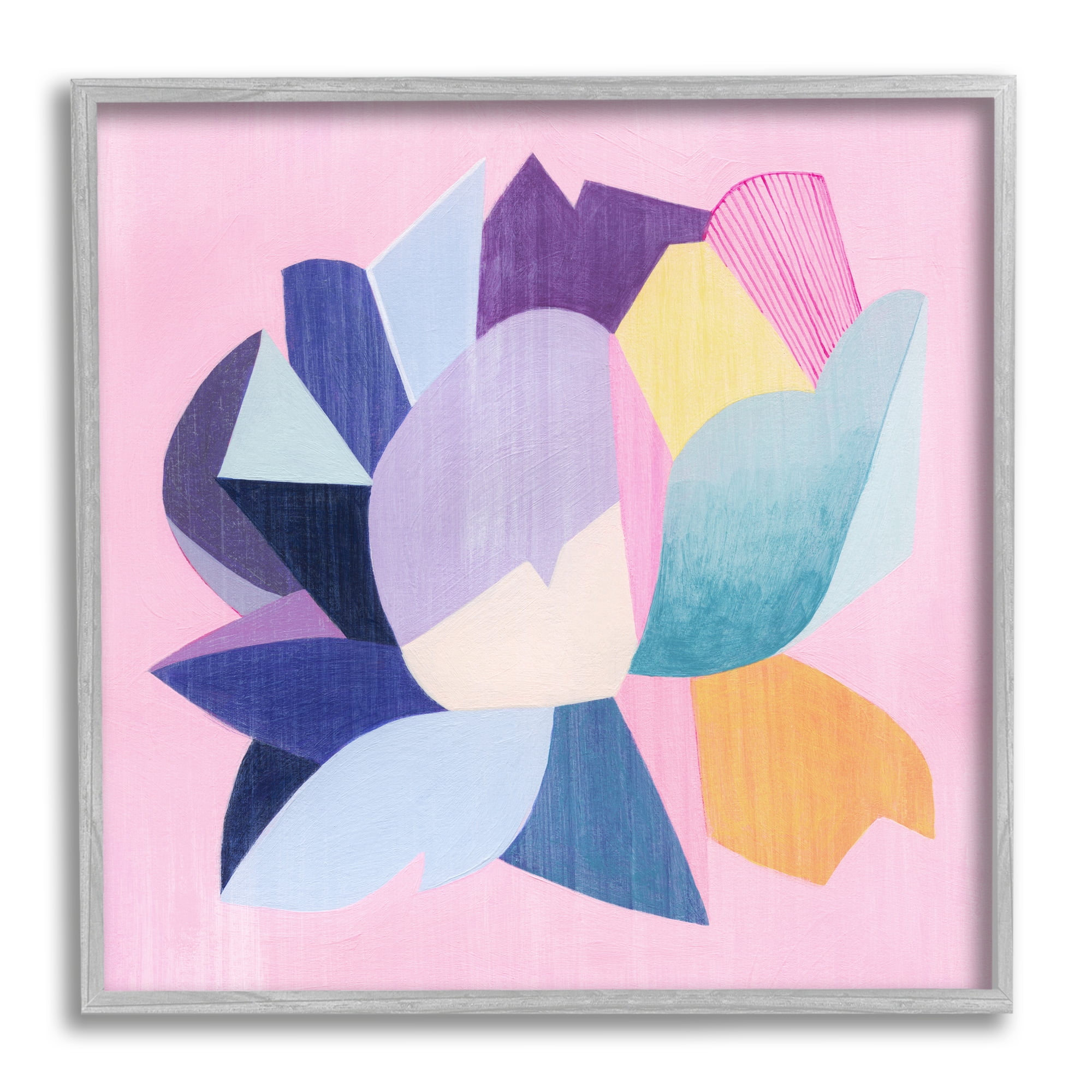 Stupell Industries Abstract Pop Blooming Flower Abstract Painting Gray Framed Art Print Wall Art, 17 x 17