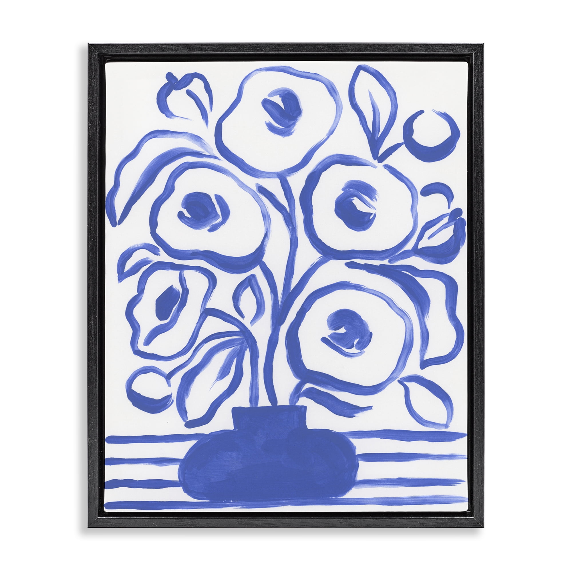 Stupell Industries Abstract Poppy Vase Botanical & Floral Painting Black Floater Framed Art Print Wall Art, 17 x 21