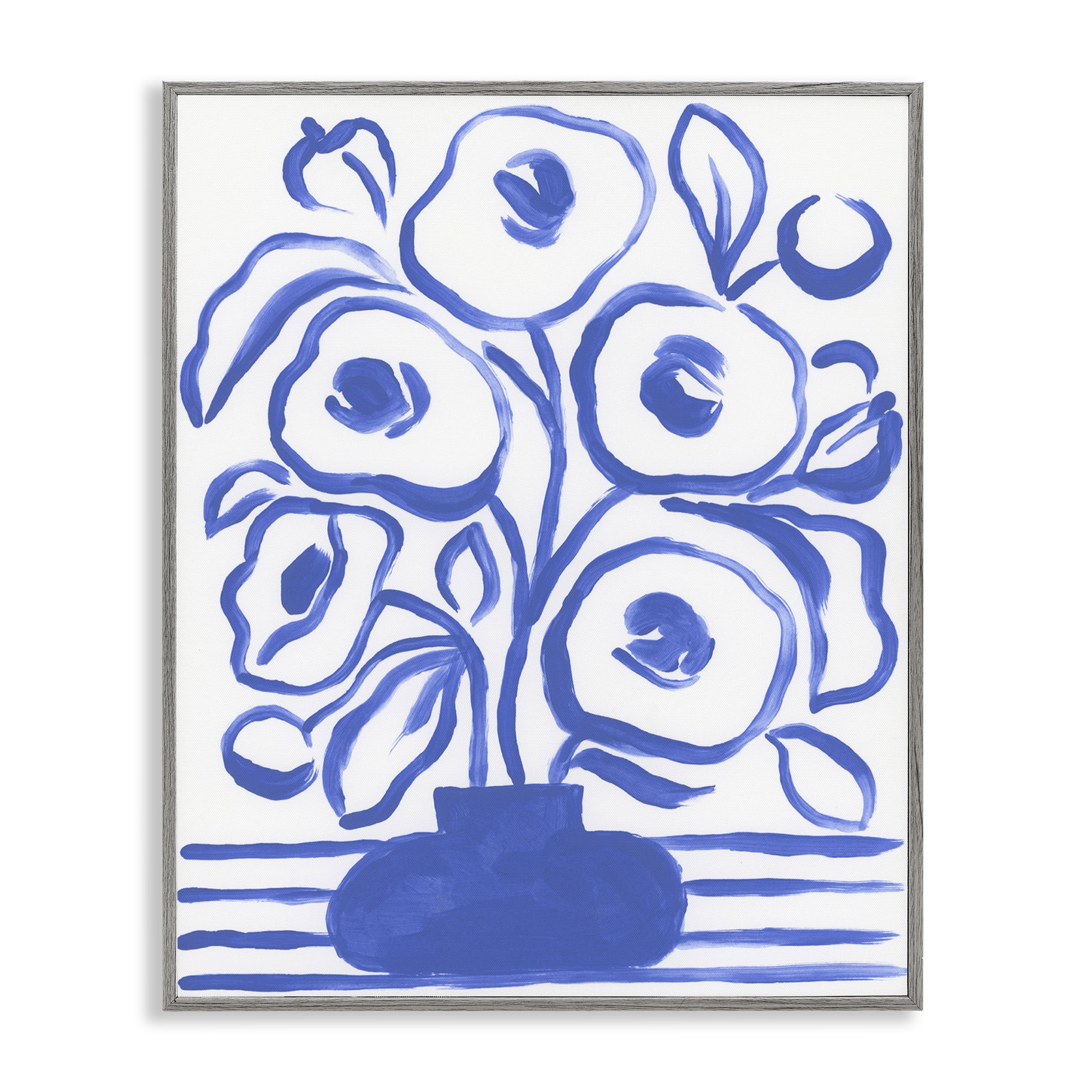 Stupell Industries Abstract Poppy Vase Botanical & Floral Painting Gray Framed Art Print Wall Art, 24 x 30
