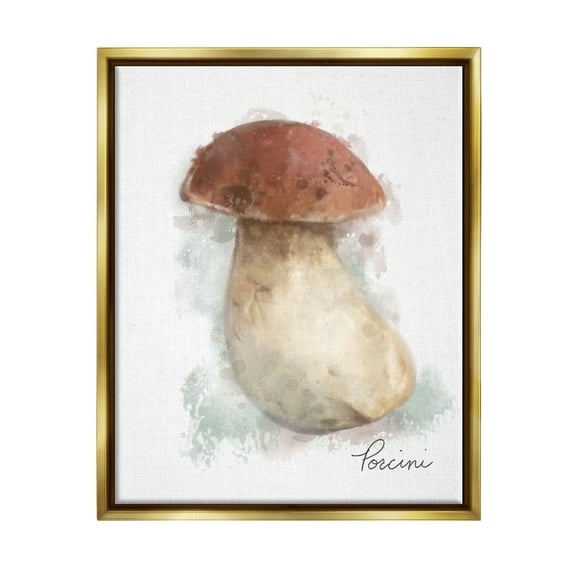 Stupell Industries Abstract Porcini Mushroom Botanical & Floral Painting Gold Floater Framed Canvas Art Print Wall Art, 17 x 21