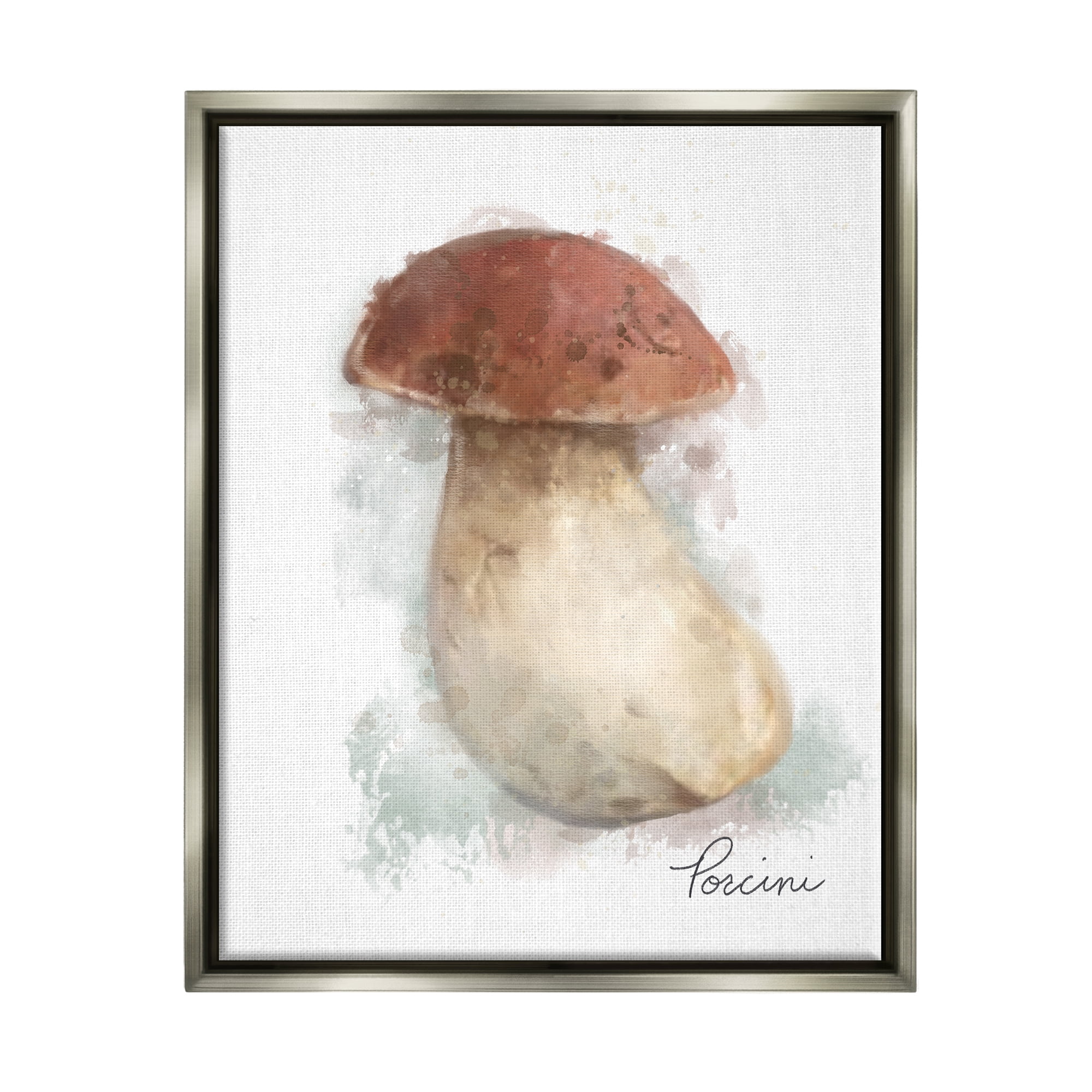 Stupell Industries Abstract Porcini Mushroom Botanical & Floral Painting Gray Floater Framed Canvas Art Print Wall Art, 17 x 21