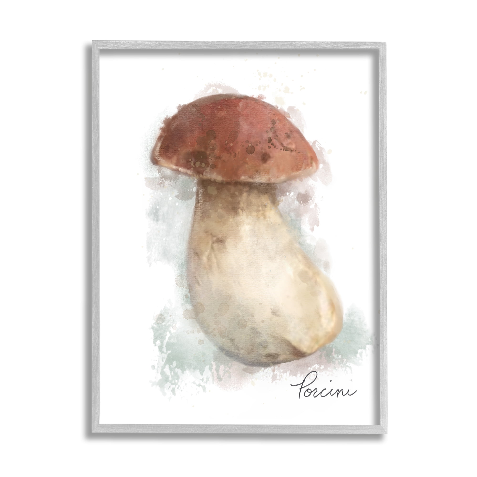 Stupell Industries Abstract Porcini Mushroom Botanical & Floral Painting Gray Framed Art Print Wall Art, 24 x 30