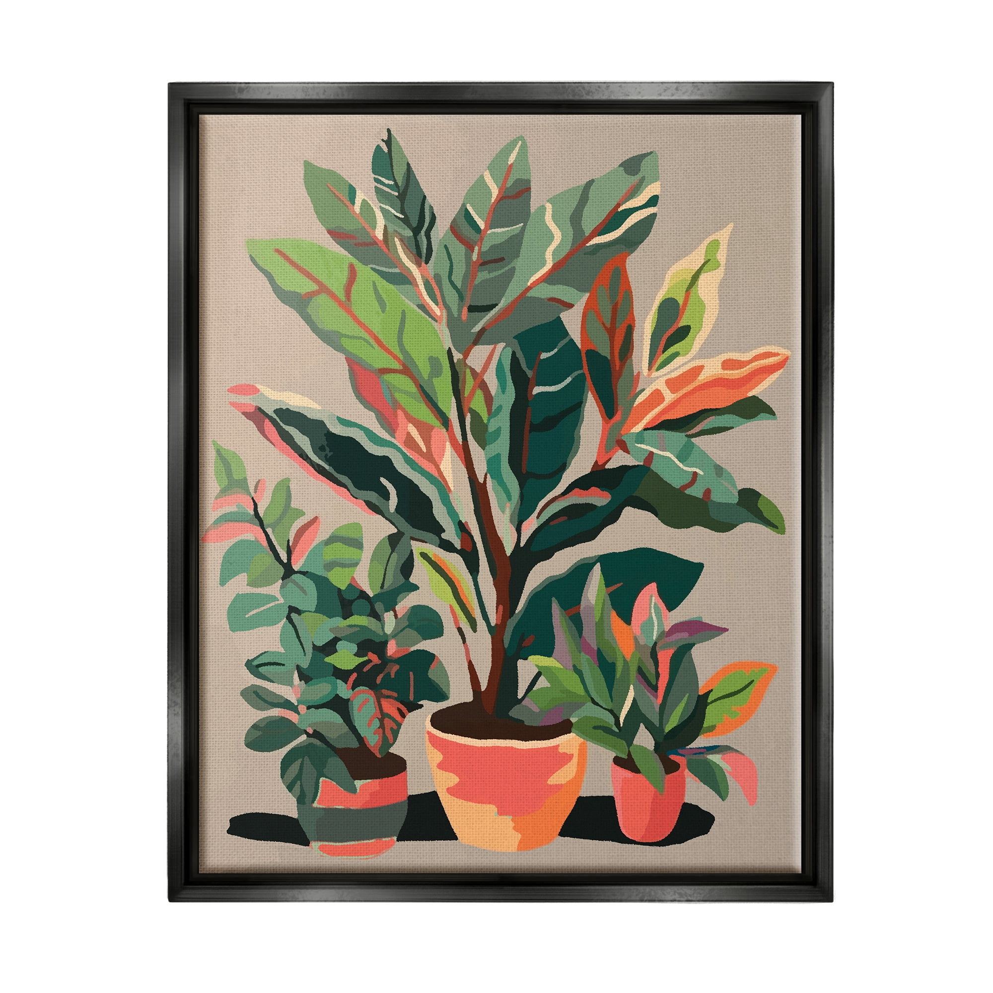Stupell Industries Abstract Potted Plants Botanical & Floral Painting Black Floater Framed Canvas Art Print Wall Art, 17 x 21