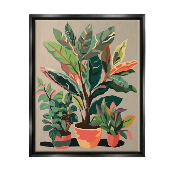 Stupell Industries Abstract Potted Plants Botanical & Floral Painting Black Floater Framed Canvas Art Print Wall Art, 25 x 31