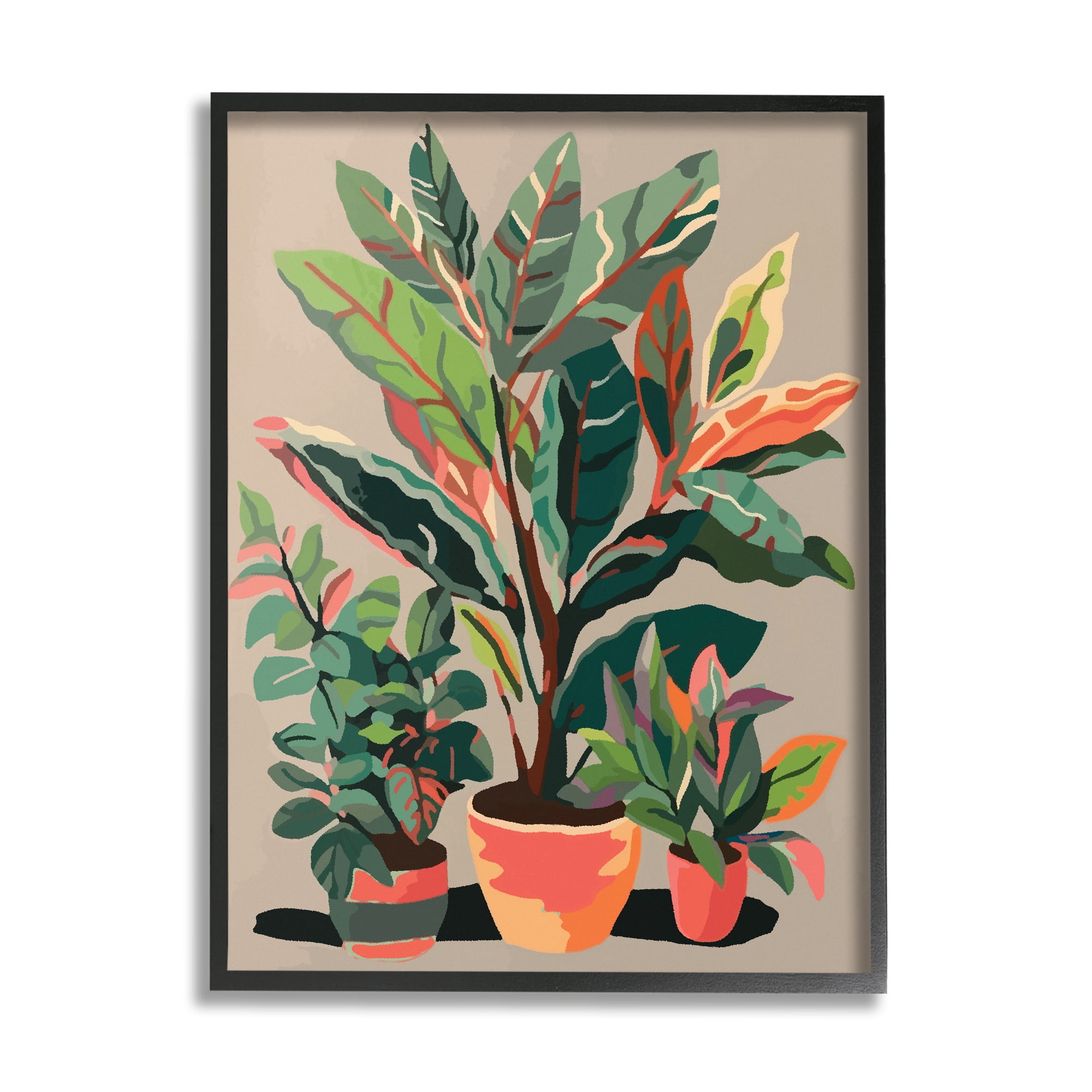 Stupell Industries Abstract Potted Plants Botanical & Floral Painting Black Framed Art Print Wall Art, 16 x 20