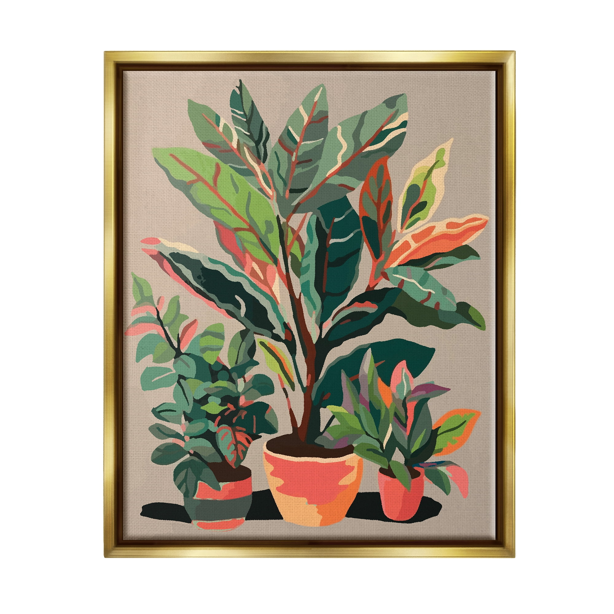 Stupell Industries Abstract Potted Plants Botanical & Floral Painting Gold Floater Framed Canvas Art Print Wall Art, 25 x 31