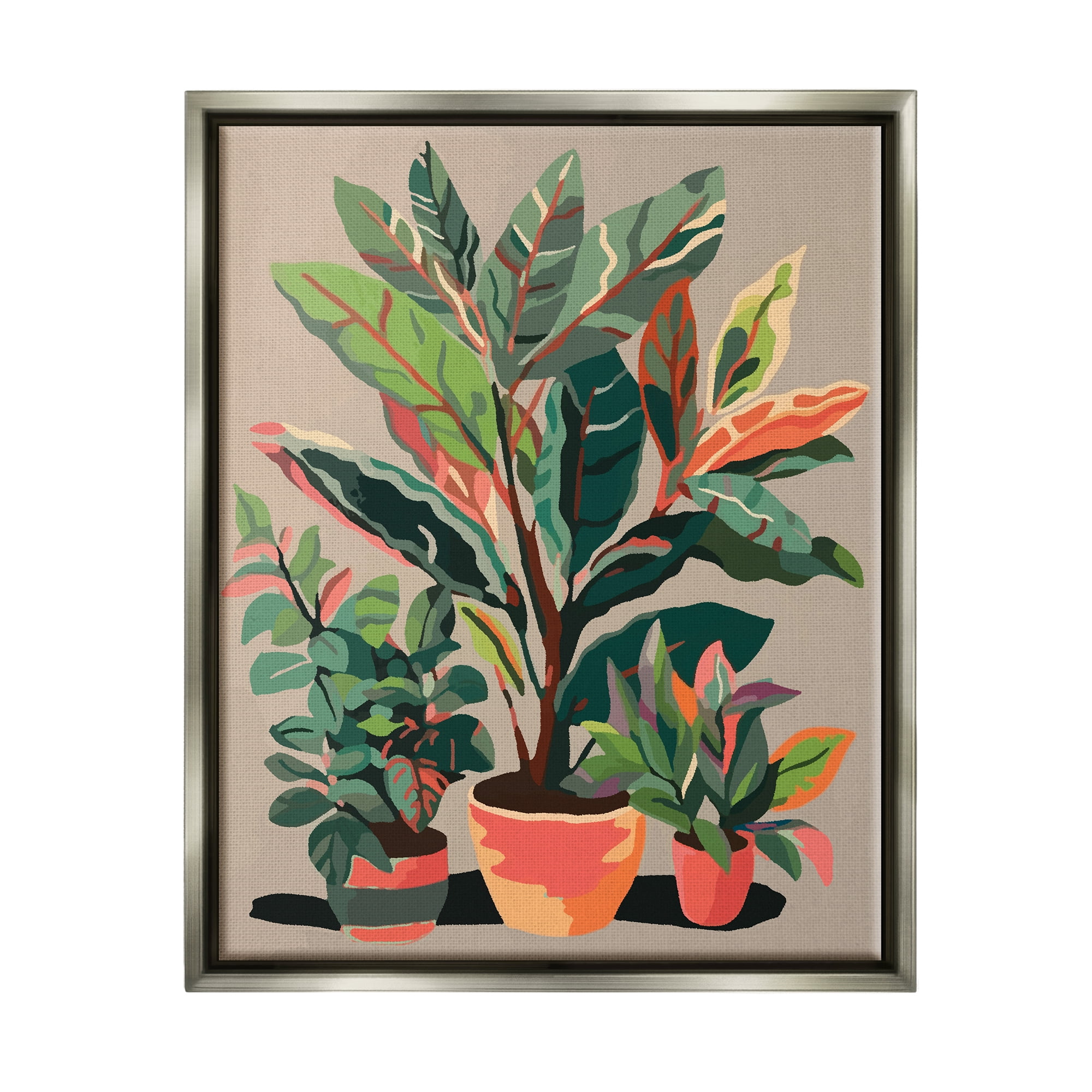 Stupell Industries Abstract Potted Plants Botanical & Floral Painting Gray Floater Framed Canvas Art Print Wall Art, 17 x 21