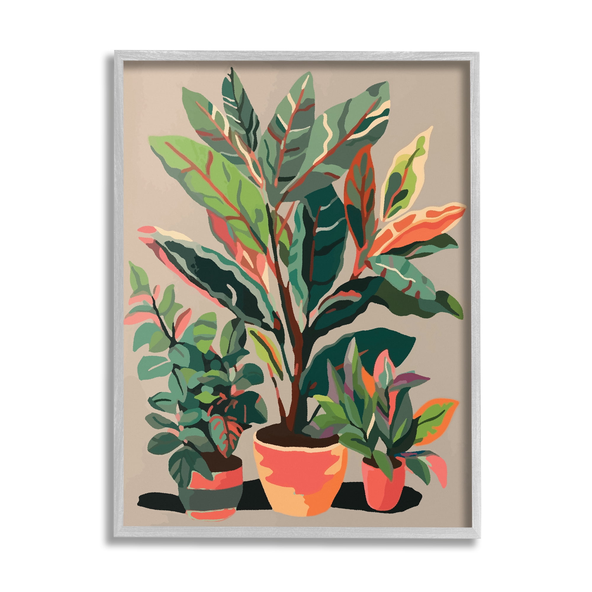 Stupell Industries Abstract Potted Plants Botanical & Floral Painting Gray Framed Art Print Wall Art, 24 x 30