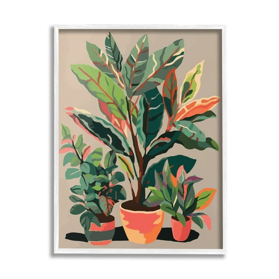 Stupell Industries Abstract Potted Plants Botanical & Floral Painting White Framed Art Print Wall Art, 11 x 14