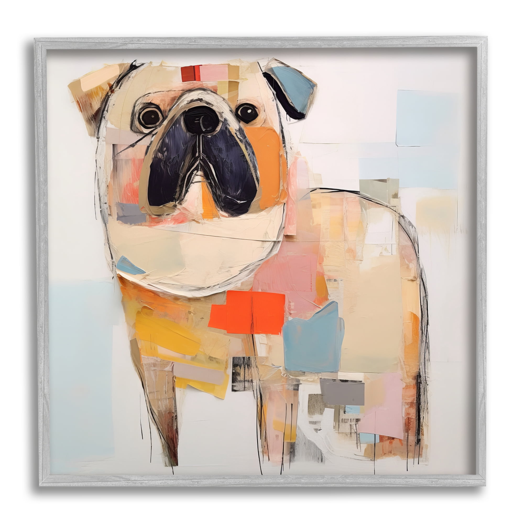 Stupell Industries Abstract Pug Collage Animals & Insects Painting Gray Framed Art Print Wall Art, 17 x 17