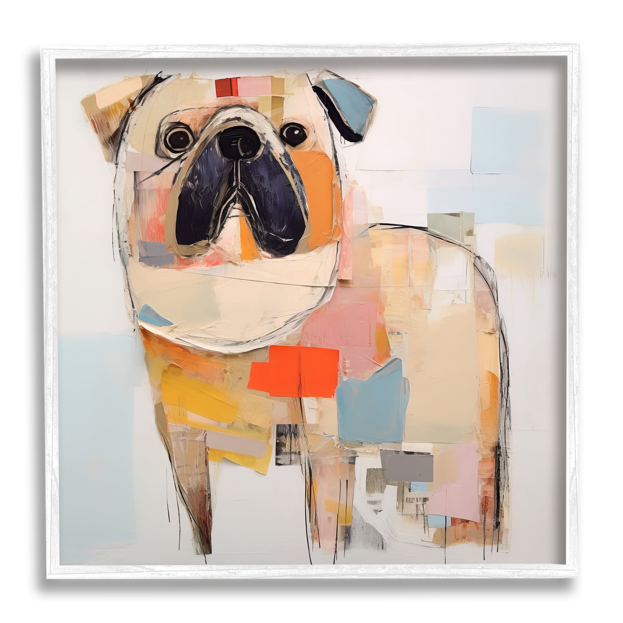 Stupell Industries Abstract Pug Collage Animals & Insects Painting White Framed Art Print Wall Art, 17 x 17