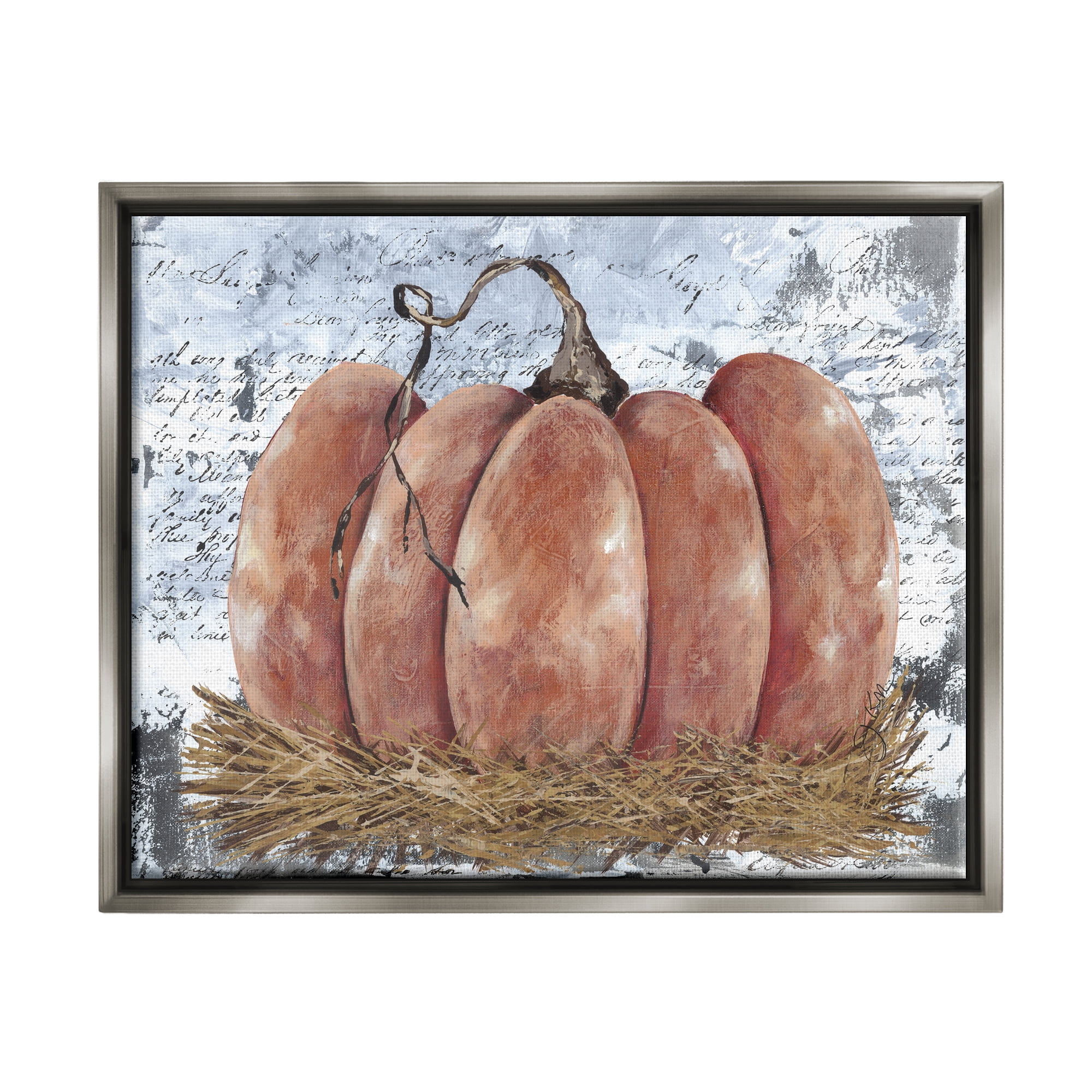 Stupell Industries Abstract Pumpkin Collage Abstract Painting Gray Floater Framed Art Print Wall Art, 21 x 17