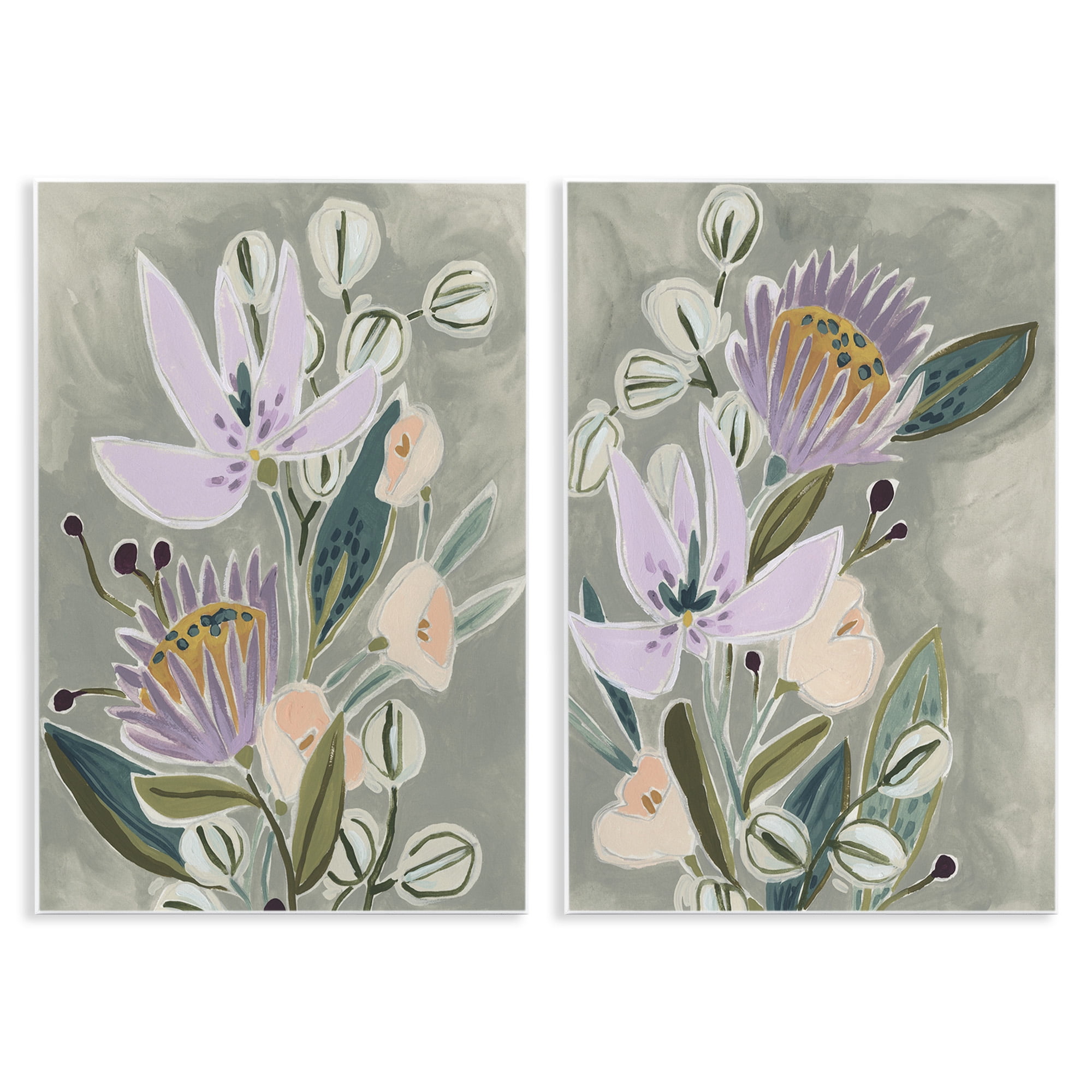 Stupell Industries Abstract Purple Floral Arrangement Botanical & Floral Painting Unframed Art Print Wall Art, 13 x 19, Set of 2
