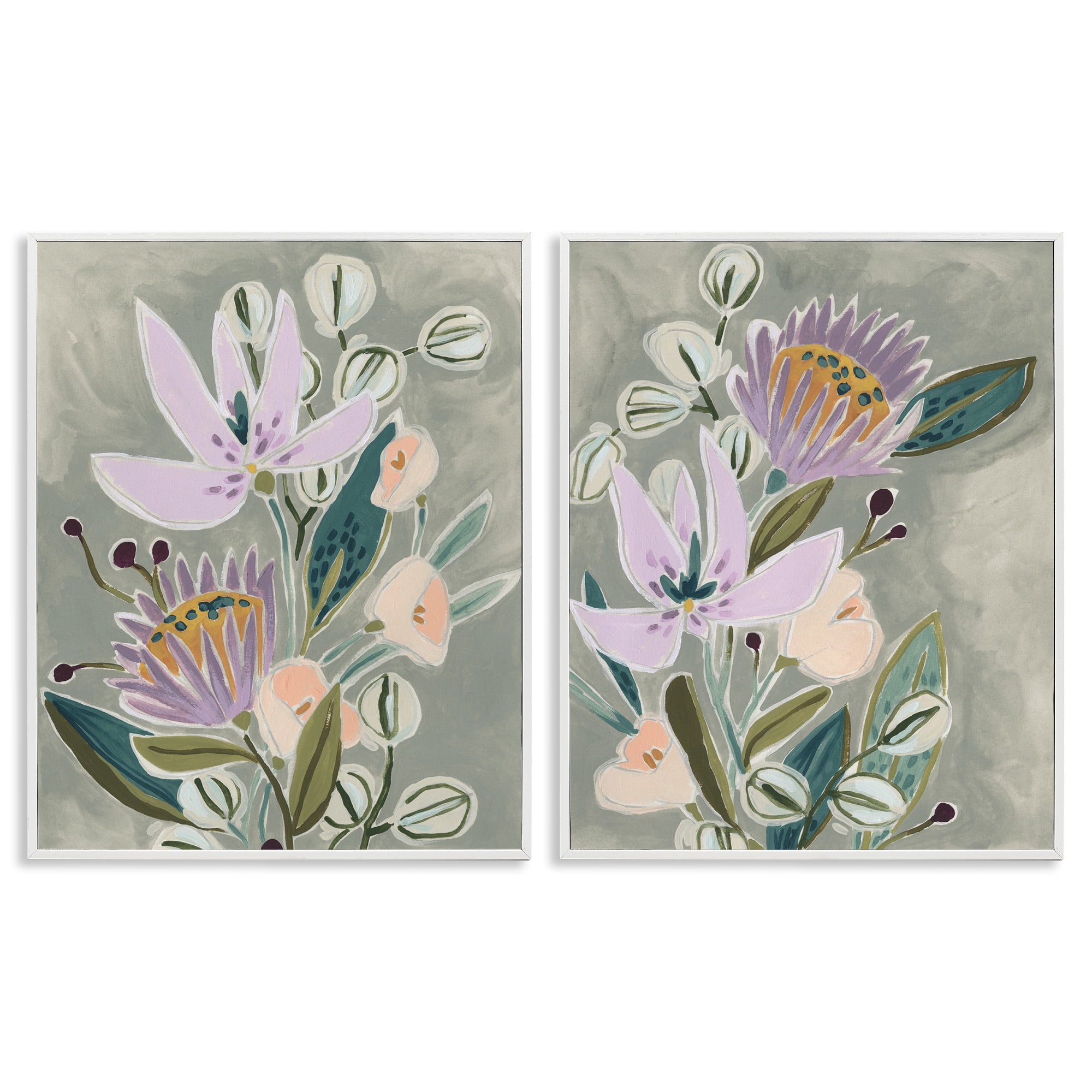 Stupell Industries Abstract Purple Floral Arrangement Botanical & Floral Painting White Framed Art Print Wall Art, 16 x 20, Set of 2