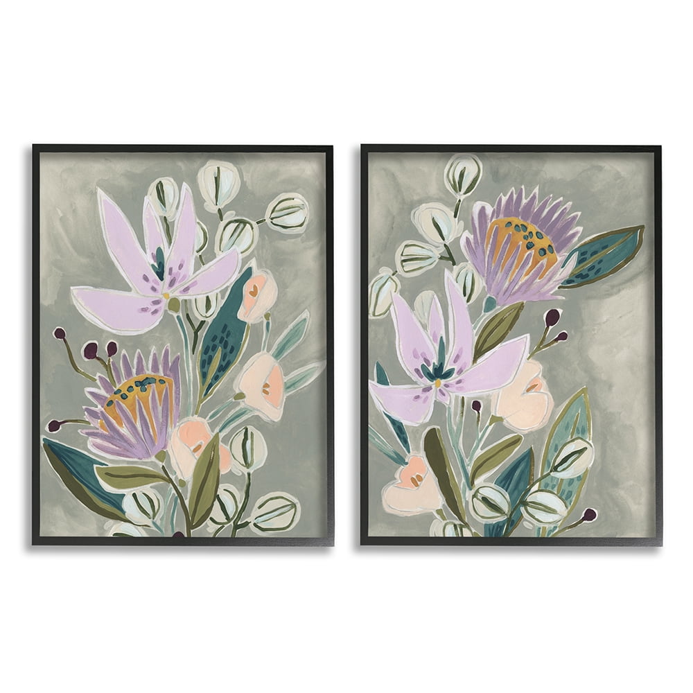 Stupell Industries Abstract Purple Floral Arrangement Neutral Grey Black Framed by June Erica Vess