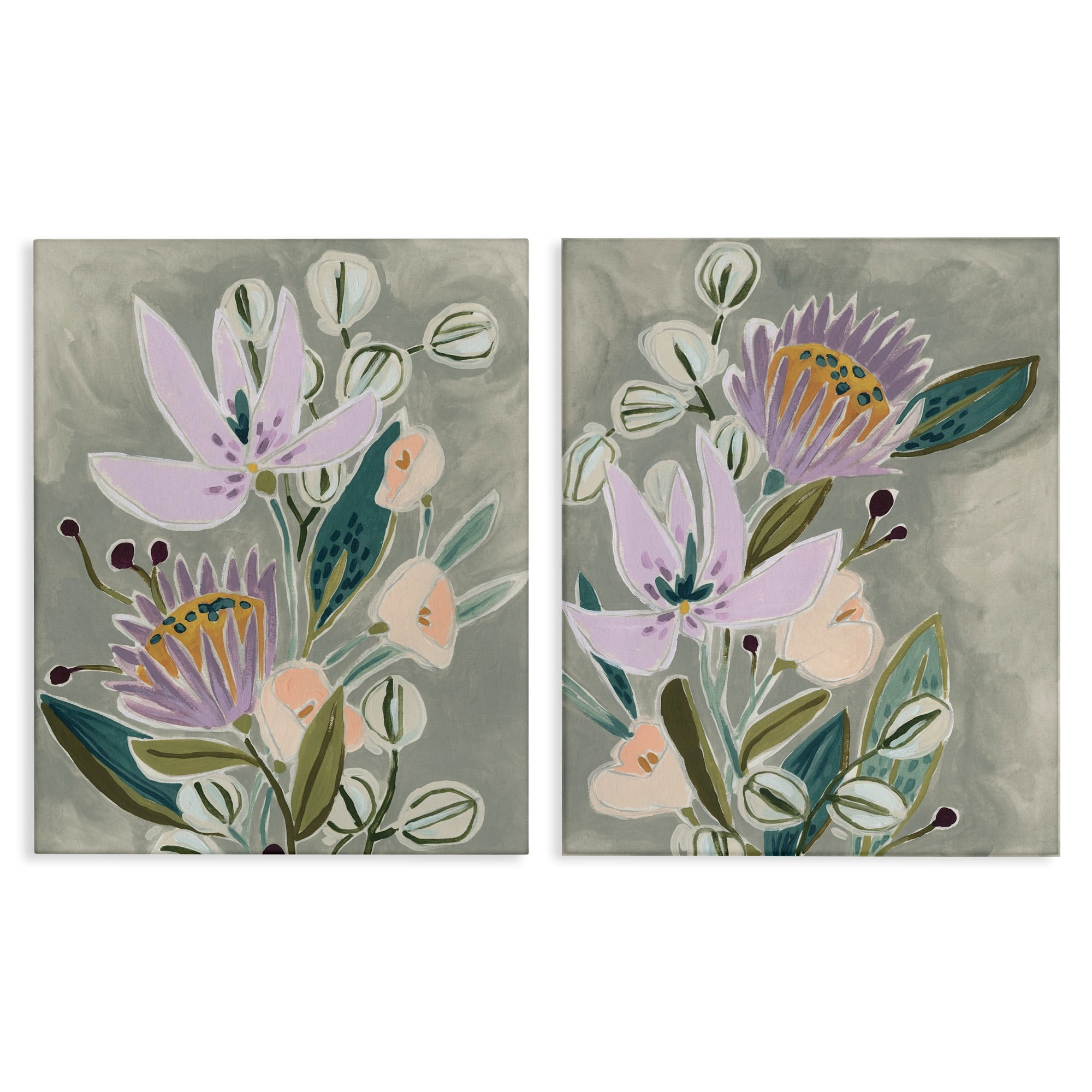 Stupell Industries Abstract Purple Floral Arrangement Neutral Grey Canvas Wall Art by June Erica Vess