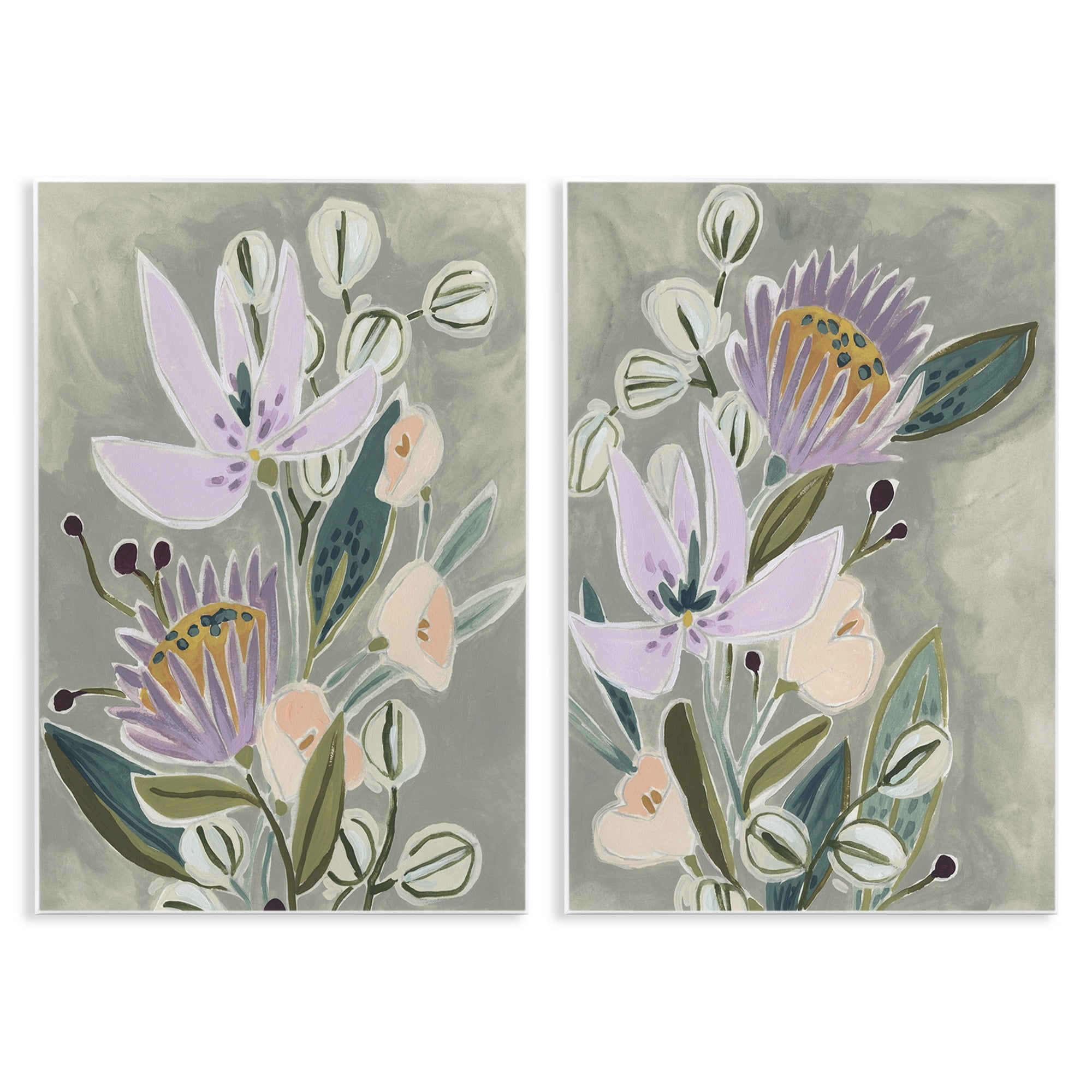 Stupell Industries Abstract Purple Floral Arrangement Neutral Grey Wall Plaque by June Erica Vess