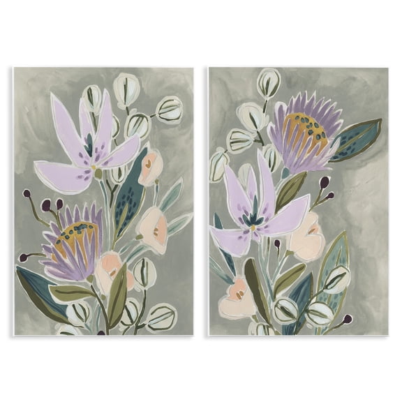 Stupell Industries Abstract Purple Floral Arrangement Neutral Grey Wall Plaque by June Erica Vess