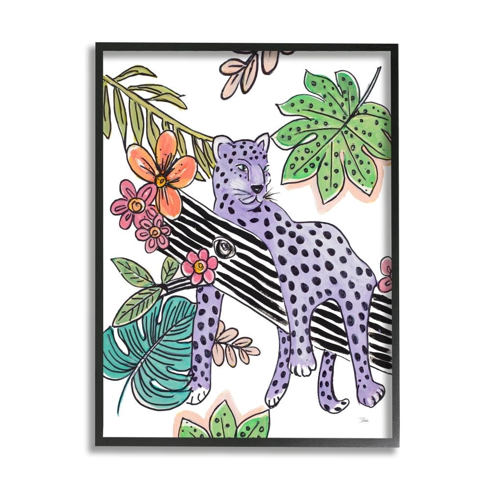 Stupell Industries Abstract Purple Leopard Playful Striped Jungle Tree Black Framed by Patricia Pinto