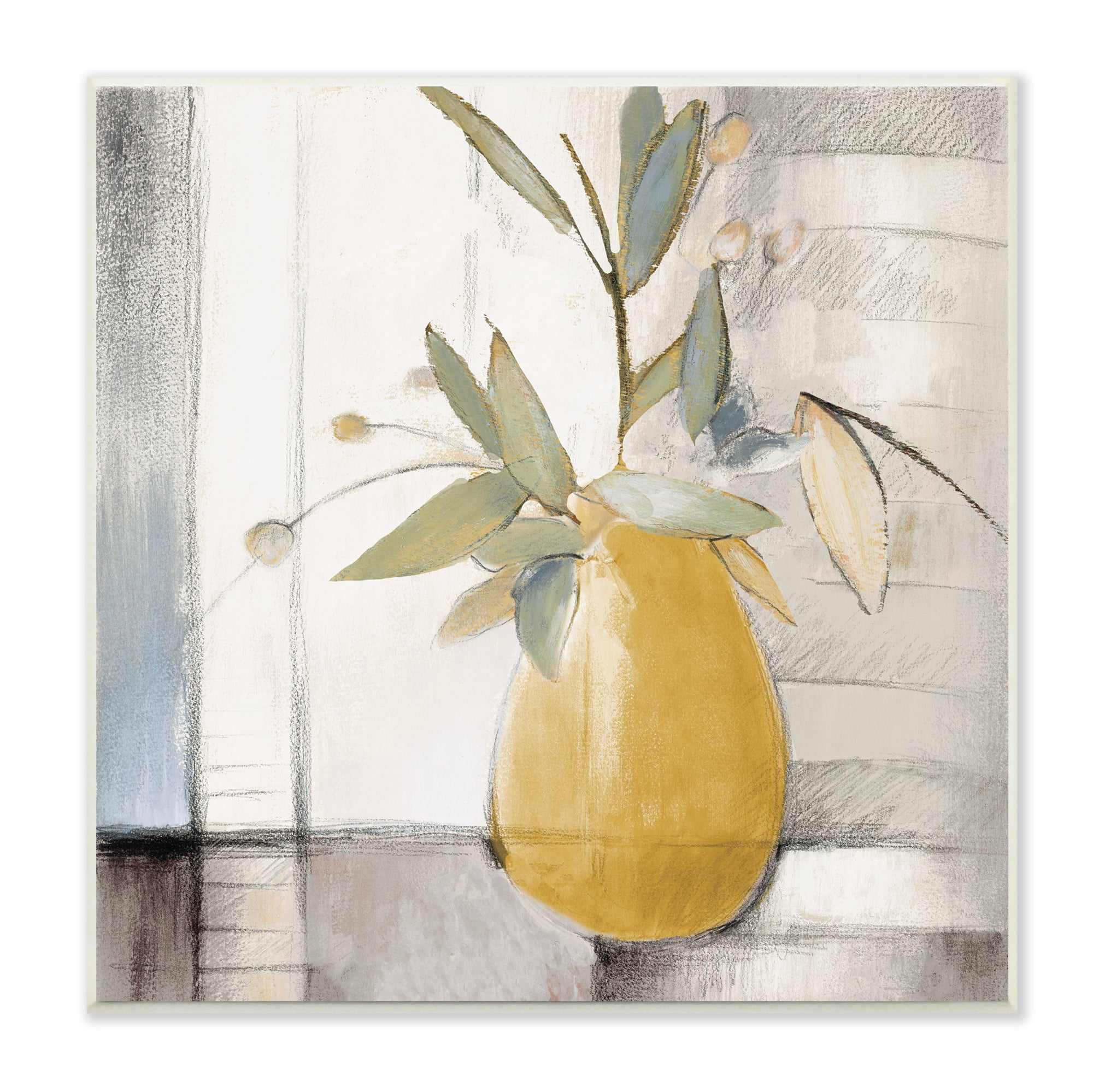 Stupell Industries Abstract Quaint Potted Plant Green Leaves Grey Wall, 12 x 12, Designed by Lanie Loreth