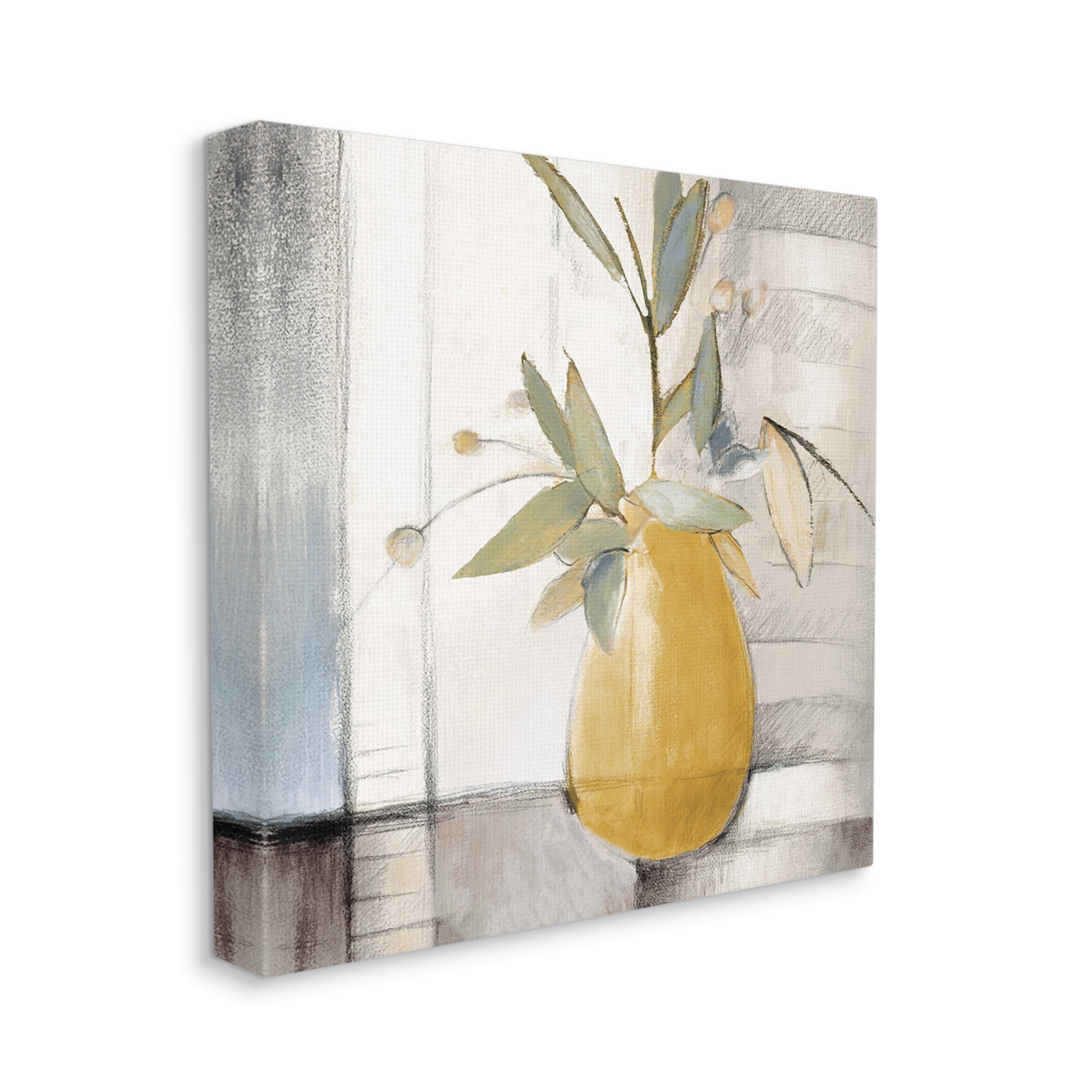 Abstract Green Leaves in Yellow Vase Canvas Wall Art, 24" x 24"