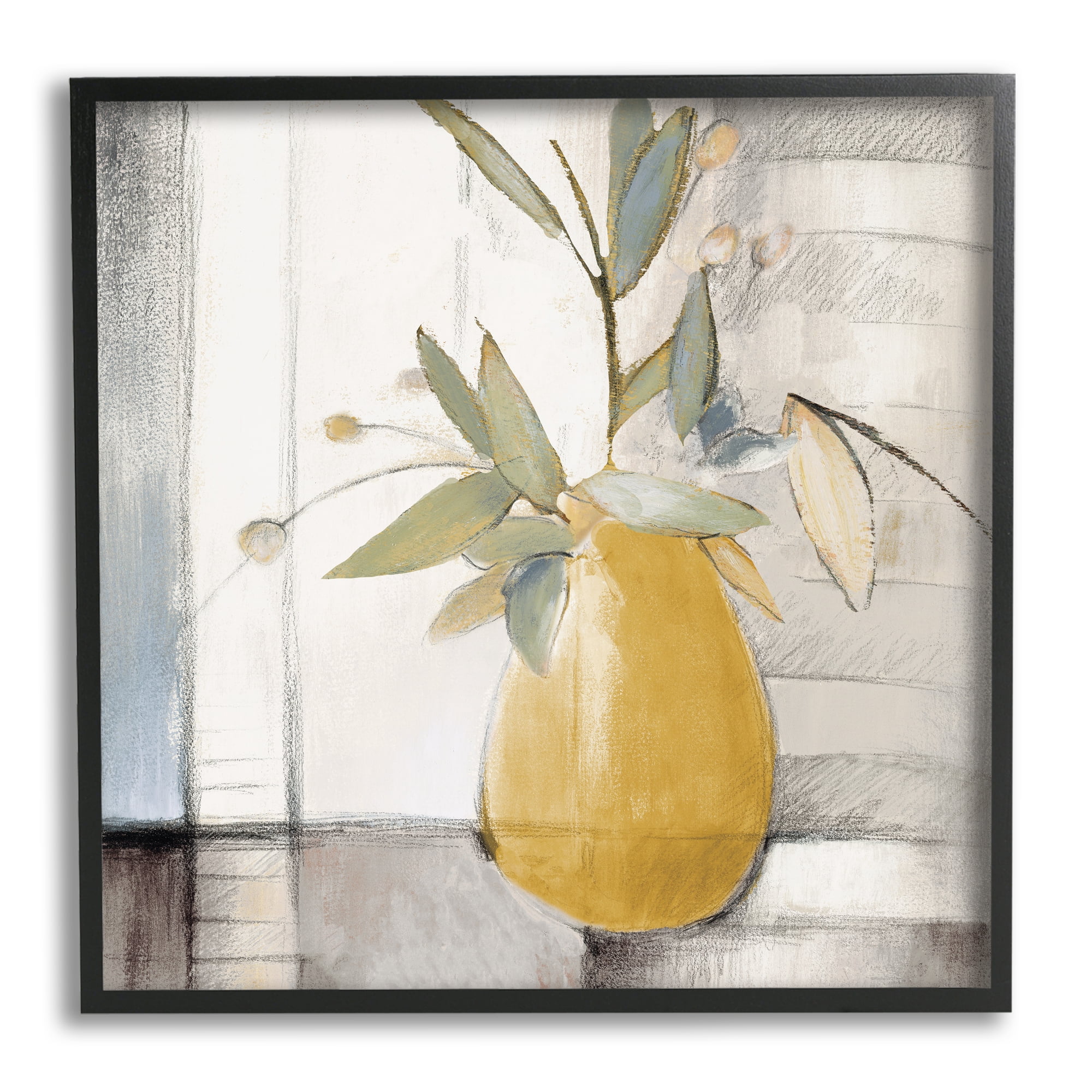 Stupell Industries Abstract Quaint Potted Plant Green Leaves Grey Wall, 24 x 24, Designed by Lanie Loreth