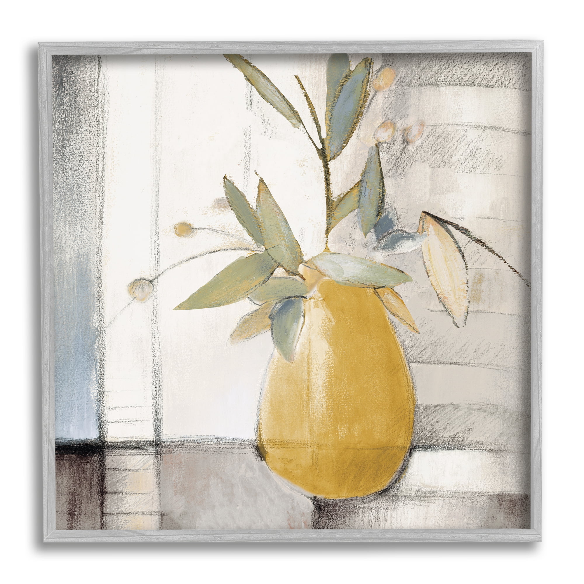 Stupell Industries Abstract Quaint Potted Plant Green Leaves Grey Wall, 24 x 24, Designed by Lanie Loreth