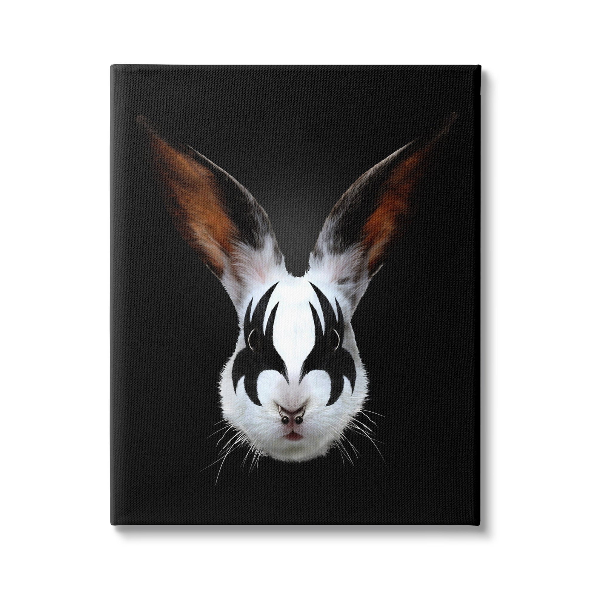 Stupell Industries Abstract Rabbit Bunny Makeup Head Black Background Canvas Wall Art, 30 x 40, Design by Robert Farkas