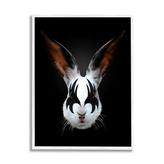 Stupell Industries Abstract Rabbit Bunny Makeup Head Black Background Framed Wall Art, 11 x 14, Design by Robert Farkas