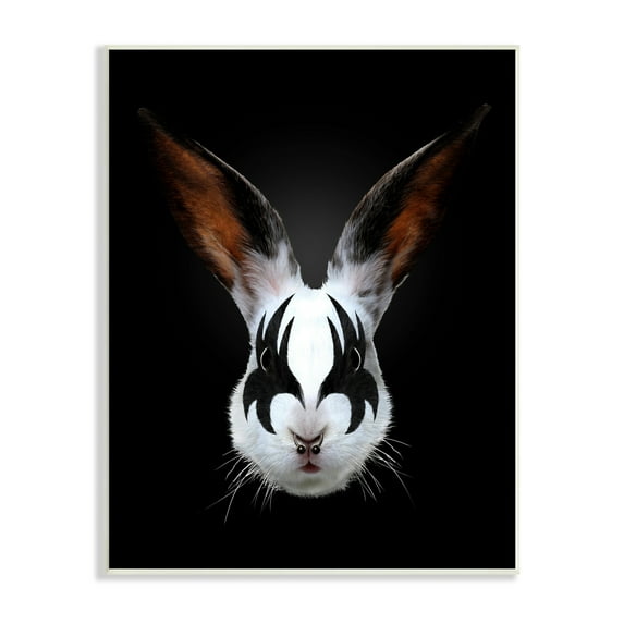 Stupell Industries Abstract Rabbit Bunny Makeup Head Black Background Wood Wall Art, 10 x 15, Design by Robert Farkas