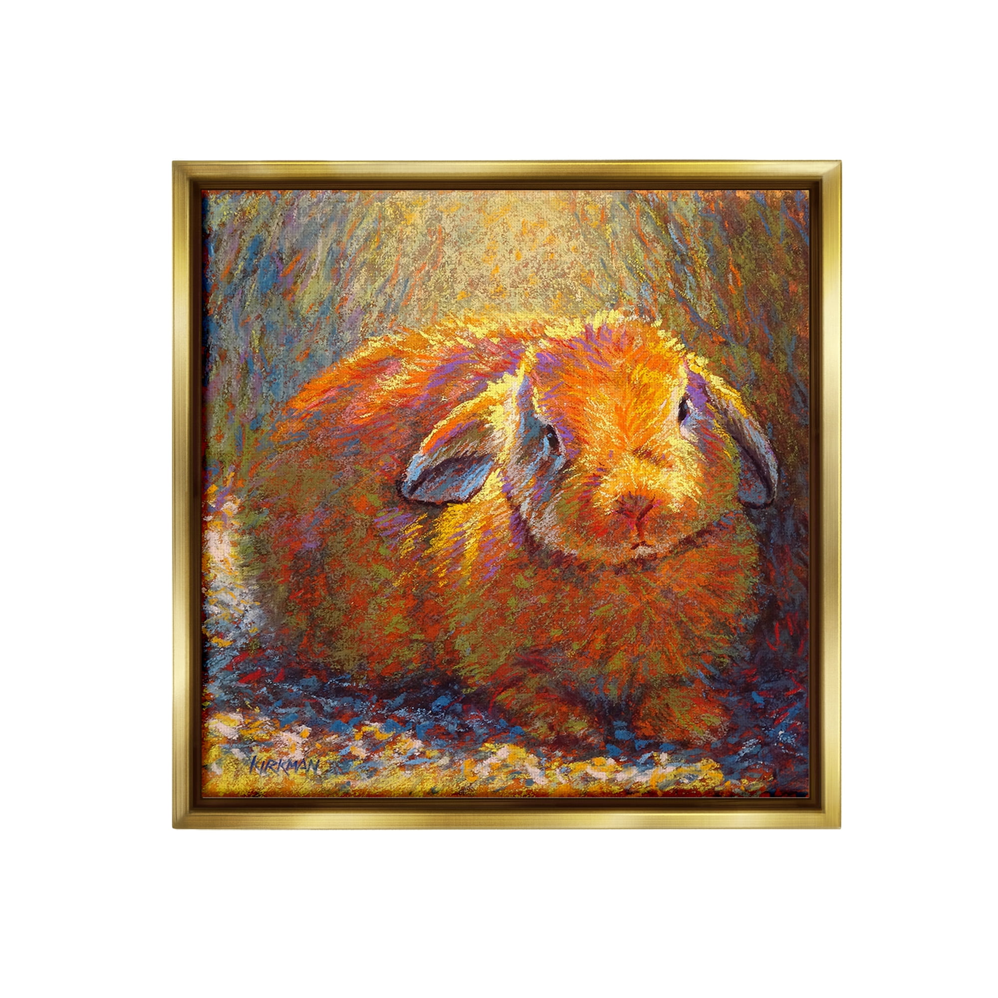 Stupell Industries Abstract Rabbit in Nature Animals & Insects Painting Gold Floater Framed Canvas Art Print Wall Art, 18 x 18