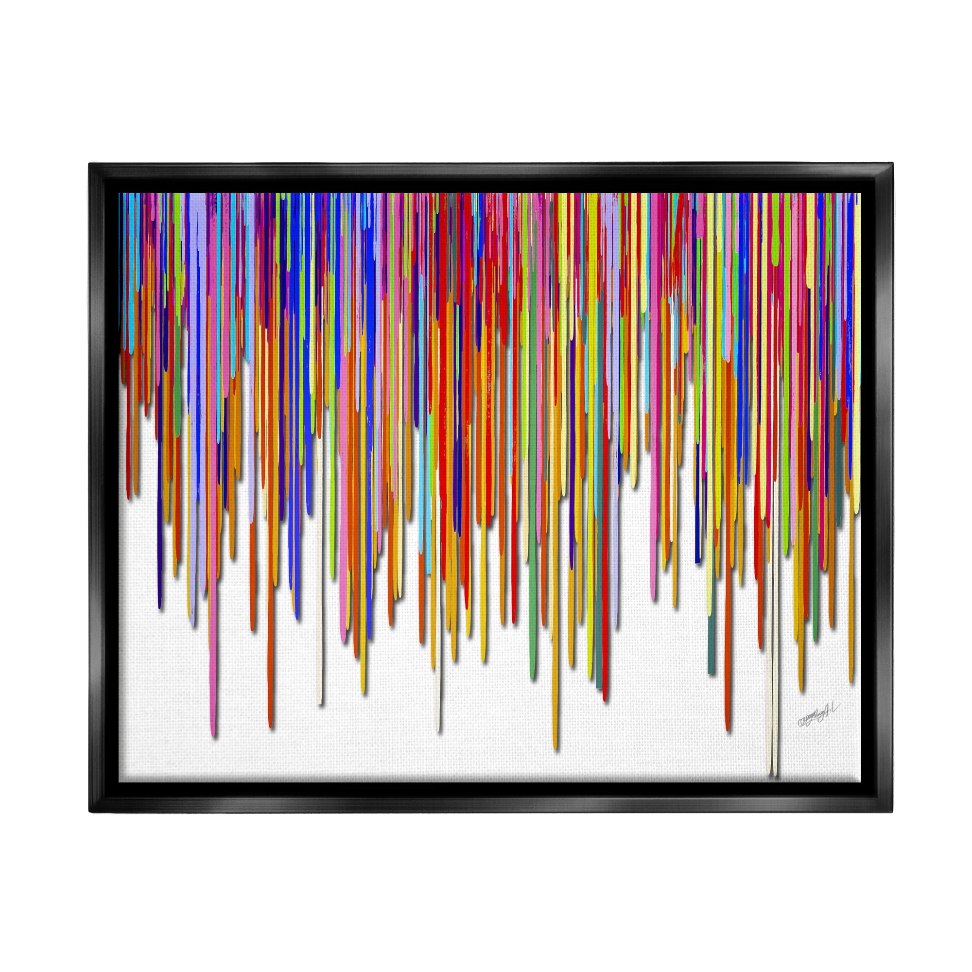 Stupell Industries Abstract Rainbow Lines Dripping Abstract Painting Black Floater Framed Art Print Wall Art, 21 x 17