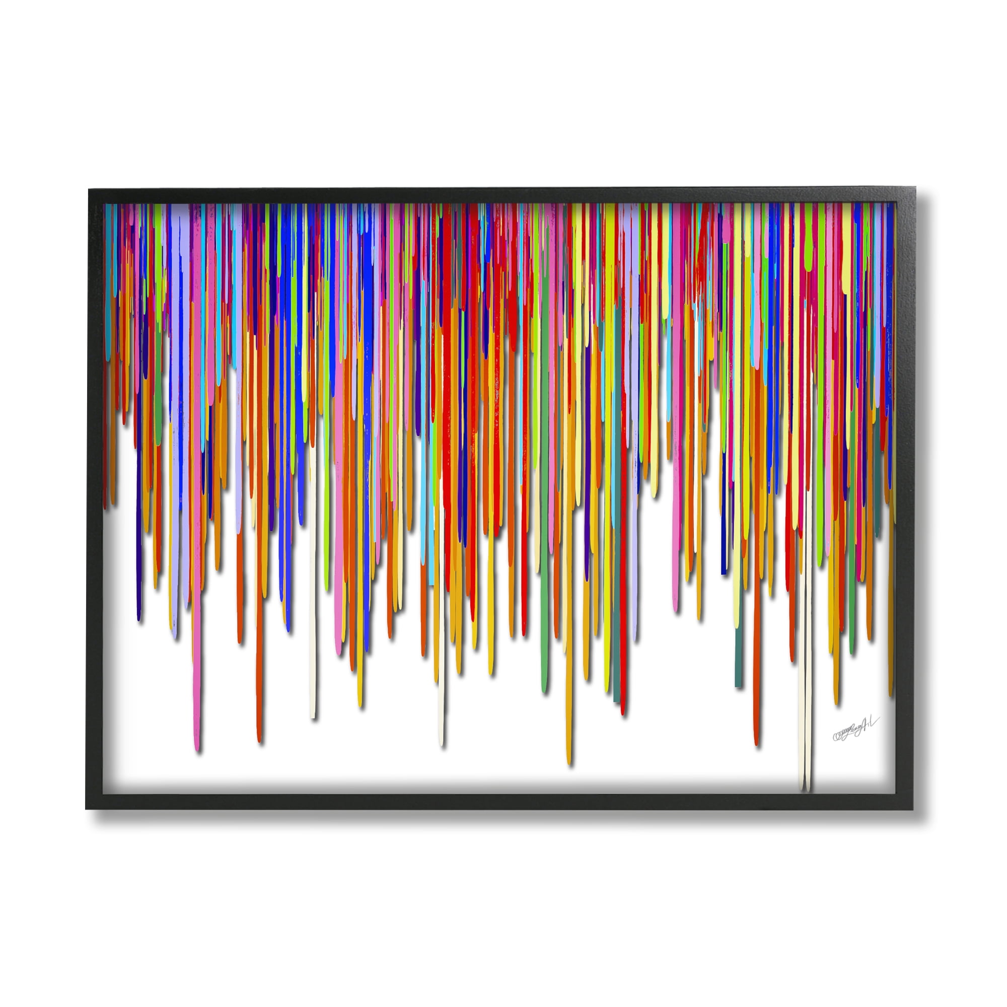 Stupell Industries Abstract Rainbow Lines Dripping Abstract Painting Black Framed Art Print Wall Art, 20 x 16