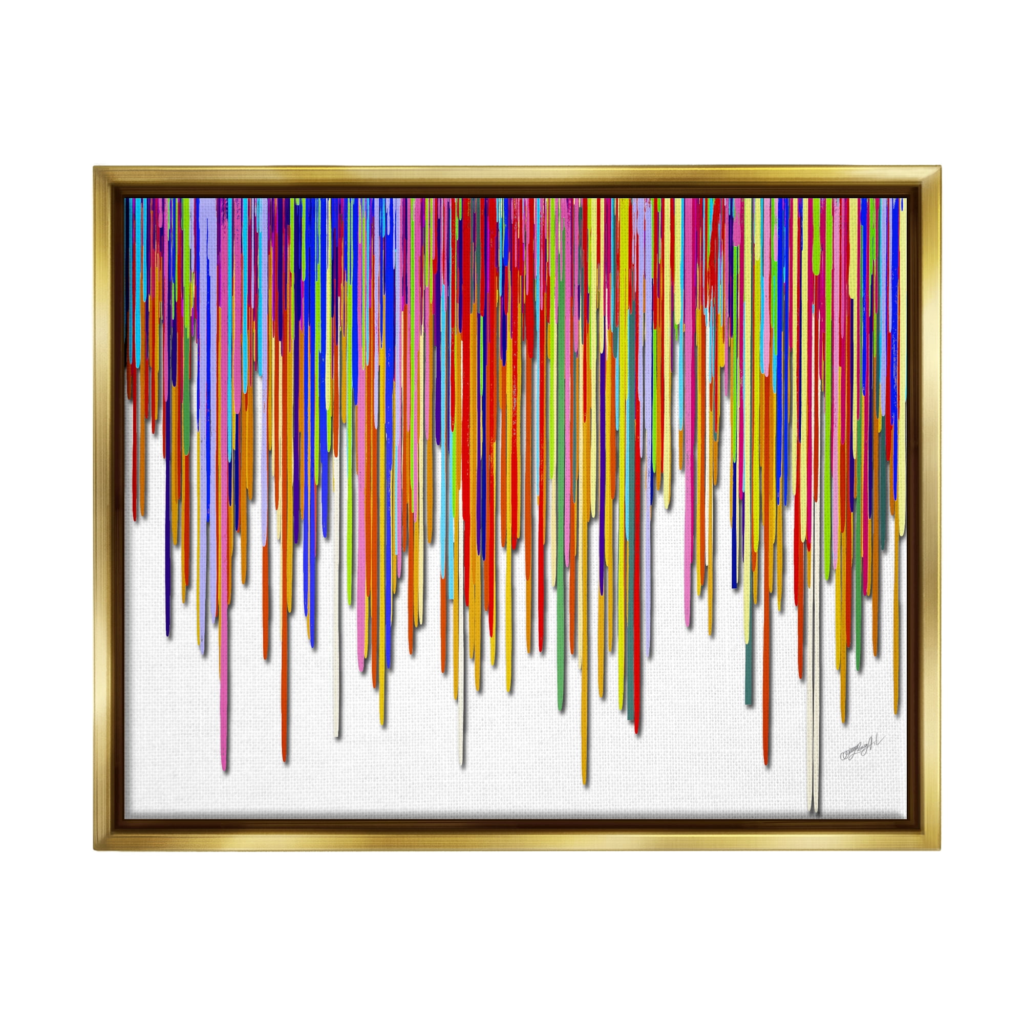 Stupell Industries Abstract Rainbow Lines Dripping Abstract Painting Gold Floater Framed Art Print Wall Art, 21 x 17