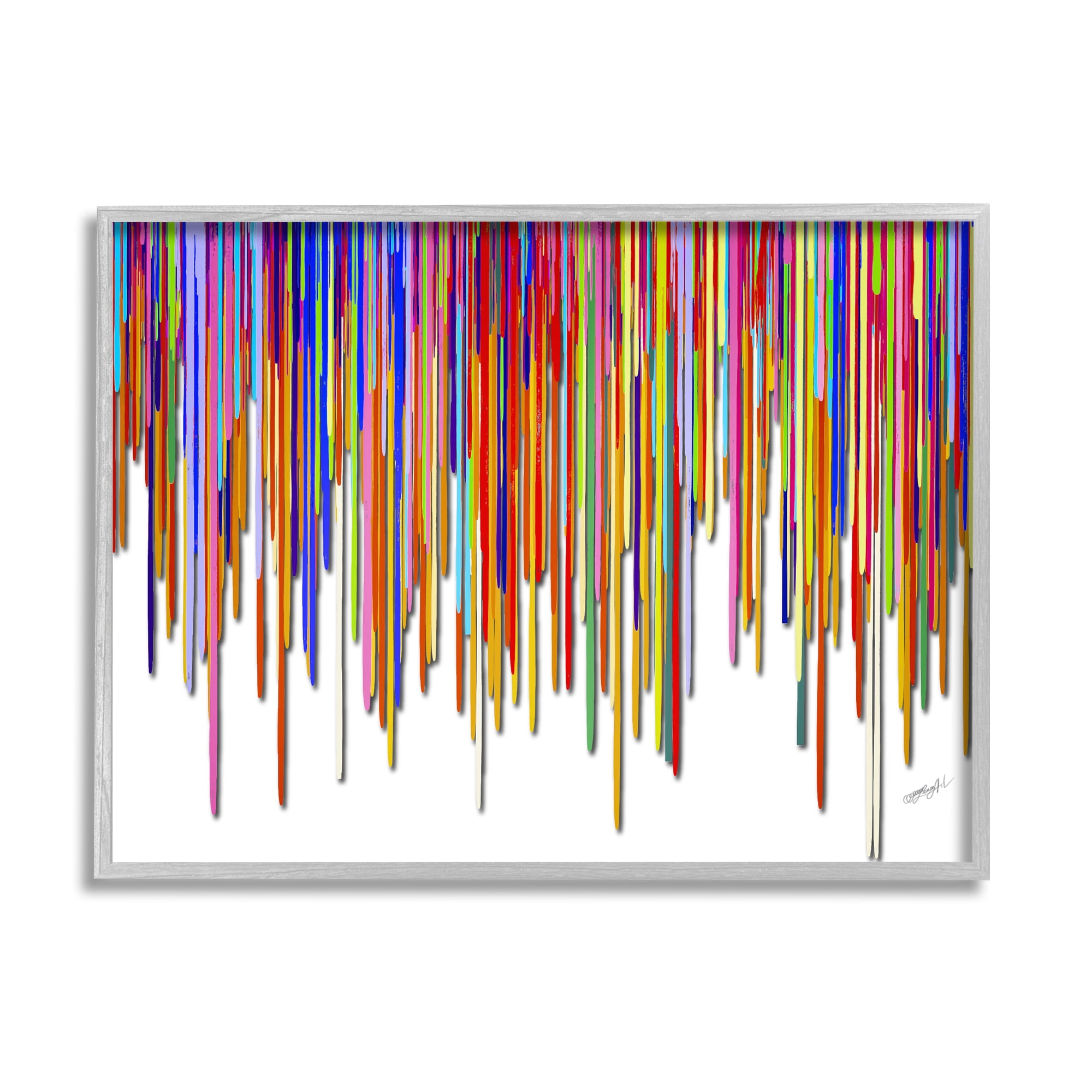 Stupell Industries Abstract Rainbow Lines Dripping Abstract Painting Gray Framed Art Print Wall Art, 14 x 11