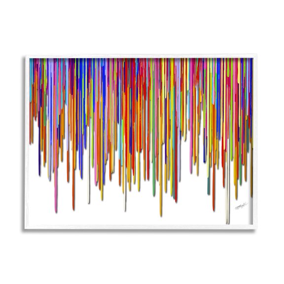 Stupell Industries Abstract Rainbow Lines Dripping Abstract Painting White Framed Art Print Wall Art, 14 x 11