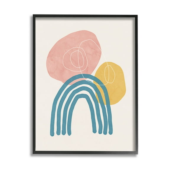 Stupell Industries Abstract Rainbow Round Shapes Graphic Art Black Framed Art Print Wall Art, Design by Nina Blue