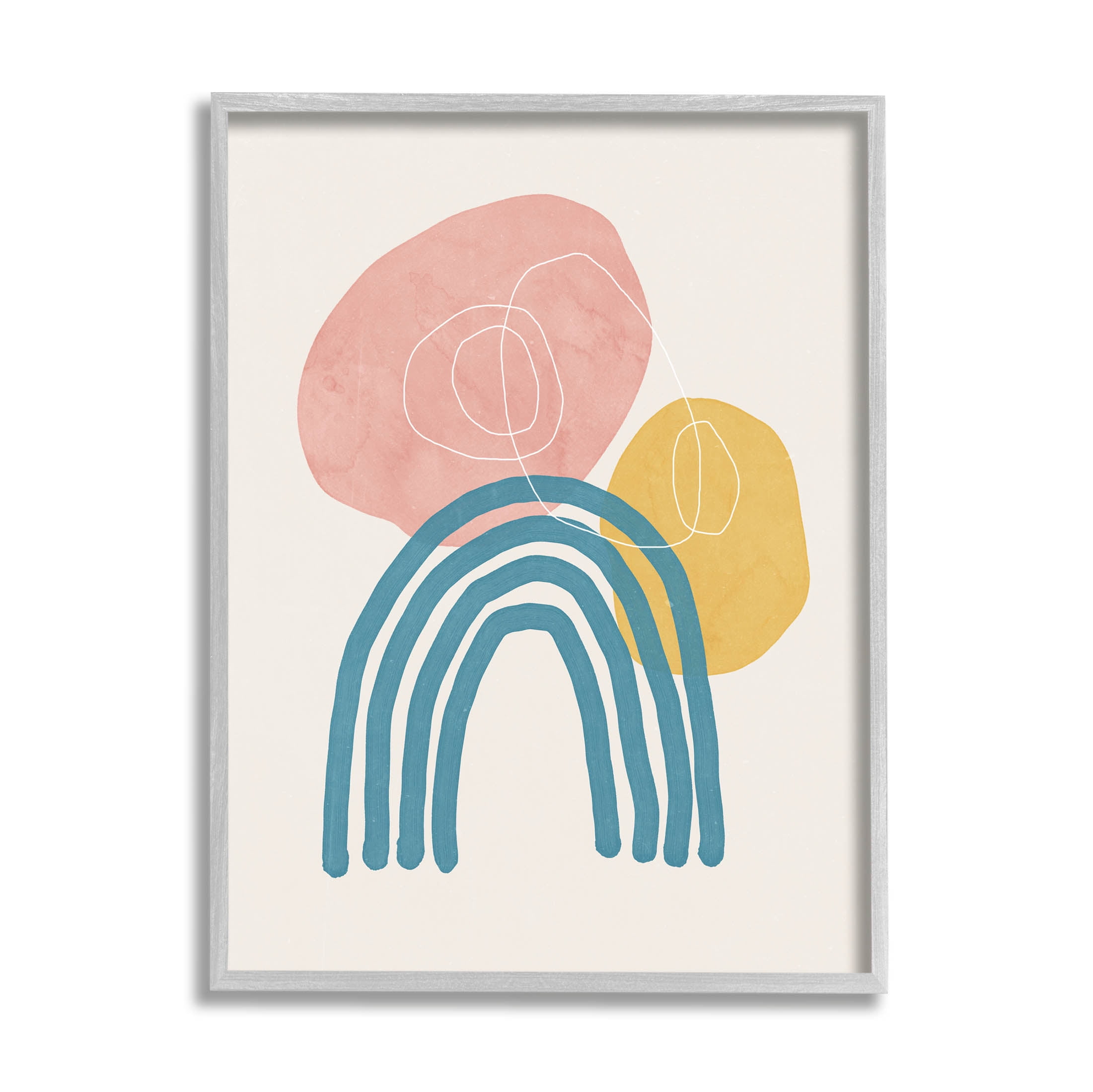 Stupell Industries Abstract Rainbow Round Shapes Graphic Art Gray Framed Art Print Wall Art, Design by Nina Blue
