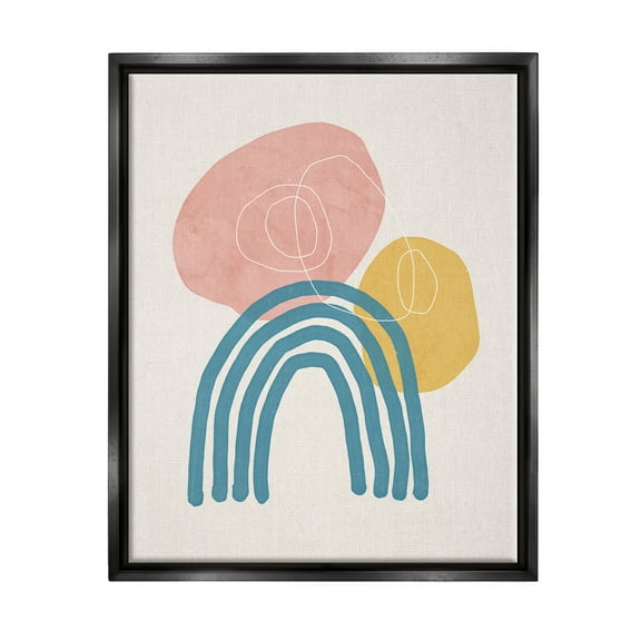 Stupell Industries Abstract Rainbow Round Shapes Graphic Art Jet Black Floating Framed Canvas Print Wall Art, Design by Nina Blue