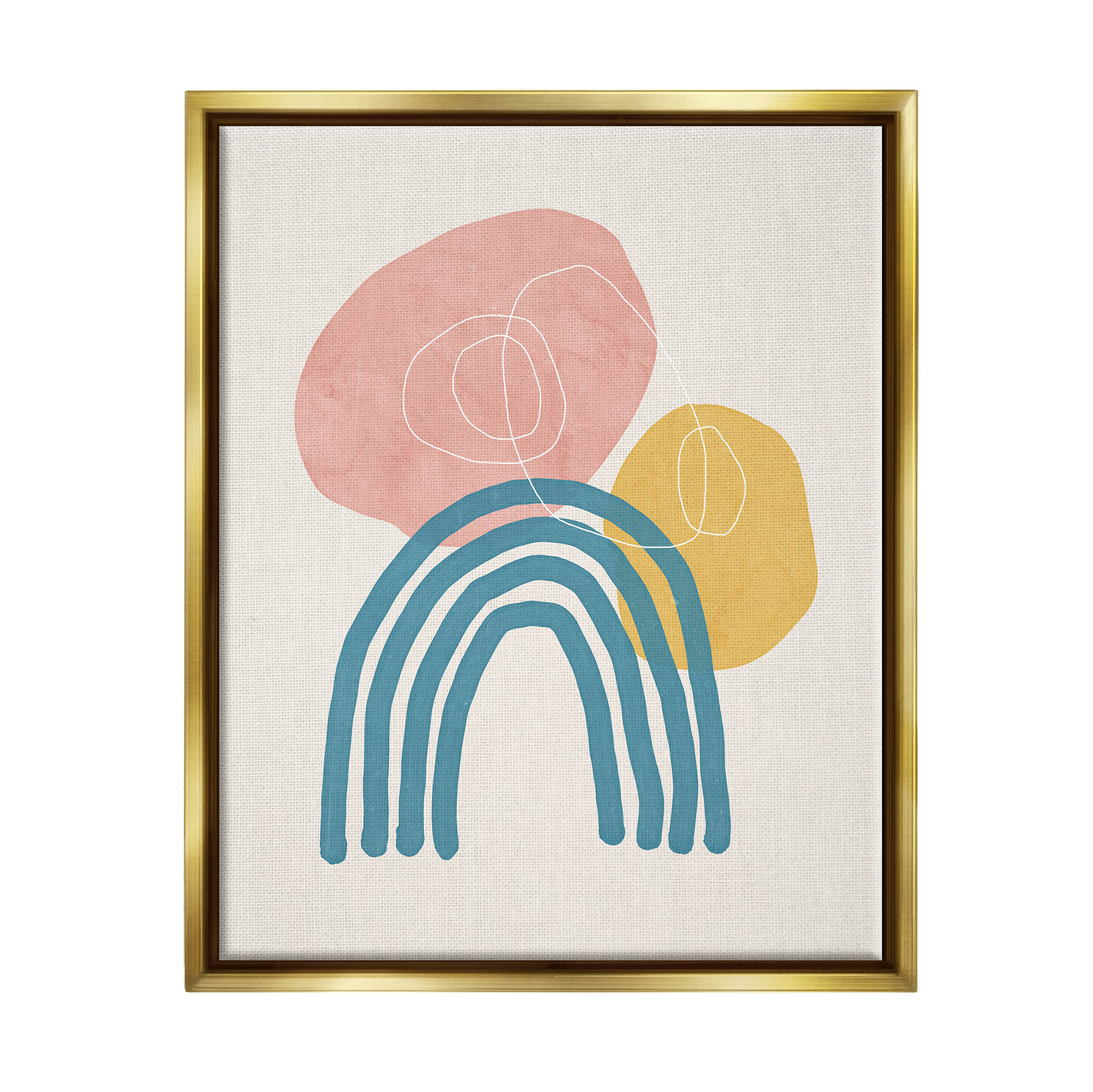 Stupell Industries Abstract Rainbow Round Shapes Graphic Art Metallic Gold Floating Framed Canvas Print Wall Art, Design by Nina Blue