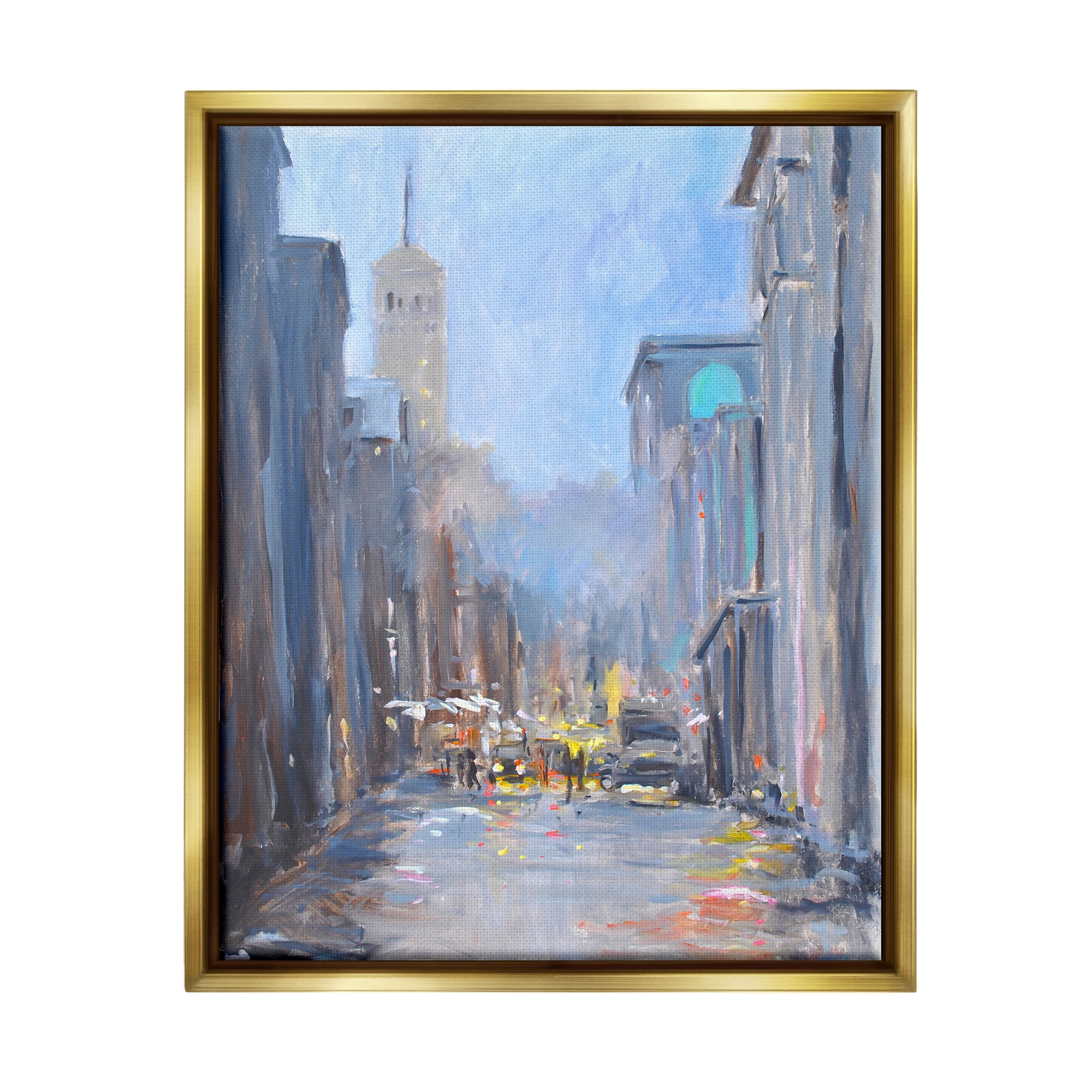 Stupell Industries Abstract Rainy City Reflections Tall Urban Buildings Painting Metallic Gold Floating Framed Canvas Print Wall Art, Design by Allayn Stevens