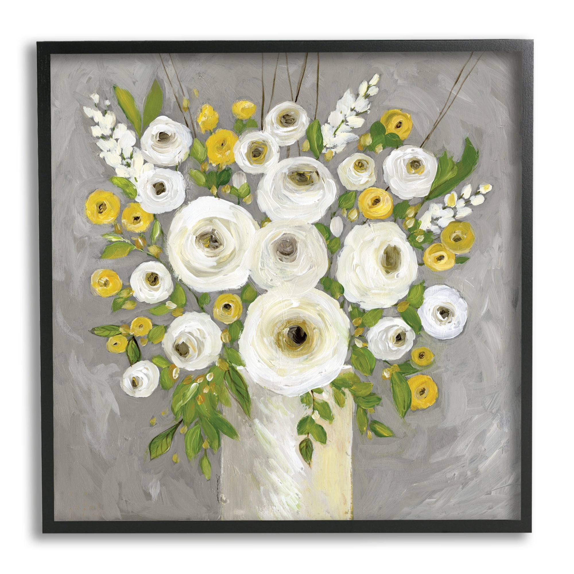 Stupell Industries Abstract Ranunculus Floral Bouquet Yellow White Country Flowers, 12 x 12, Design by Stephanie Workman Marrott