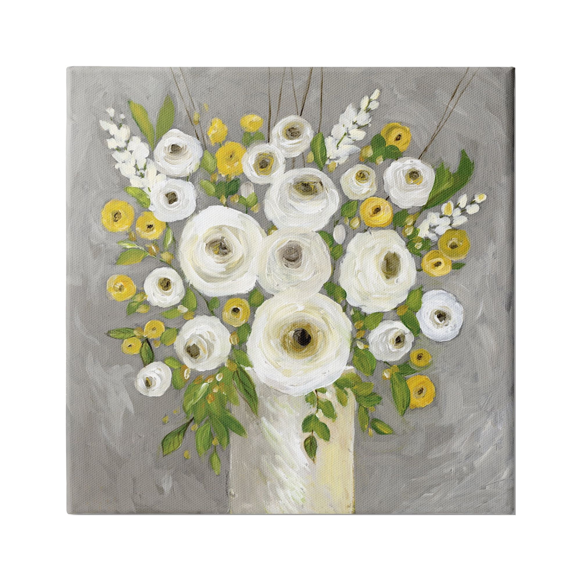 Stupell Industries Abstract Ranunculus Floral Bouquet Yellow White Country Flowers, 17 x 17, Design by Stephanie Workman Marrott