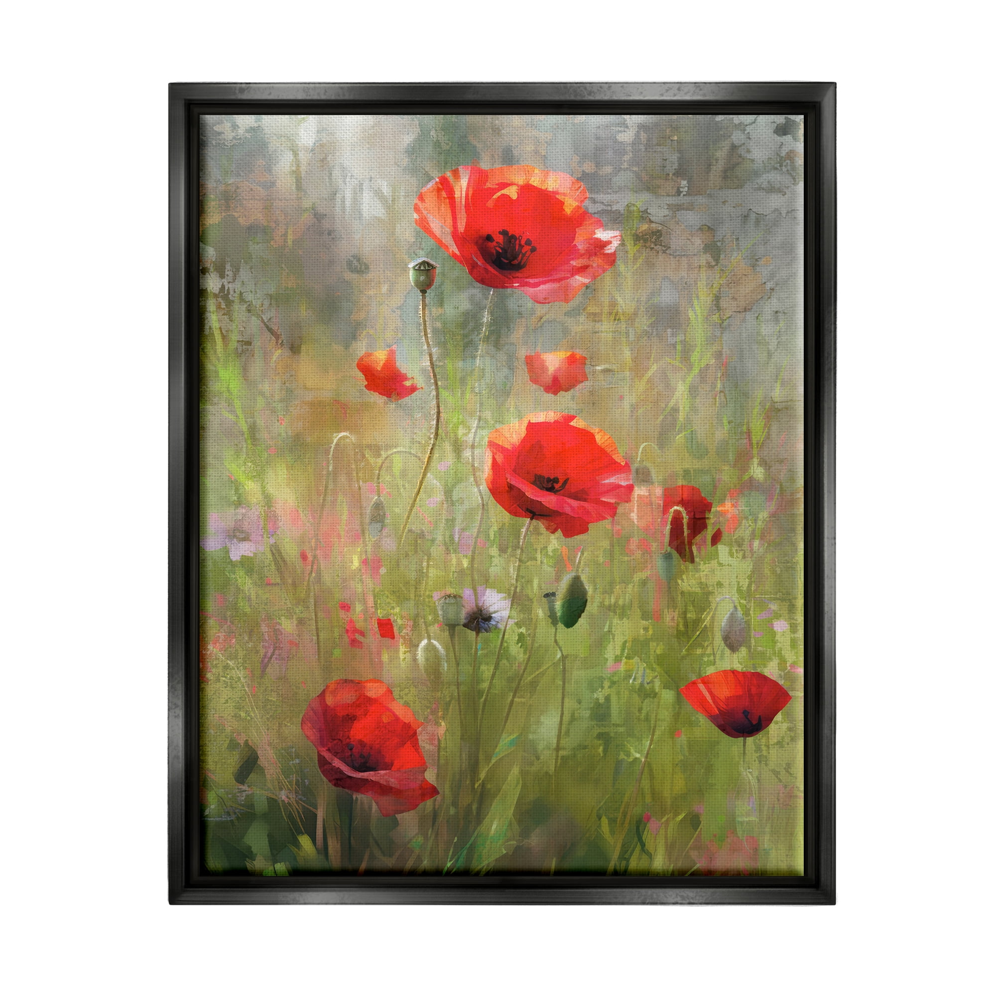 Stupell Industries Abstract Red Poppies Botanical & Floral Painting Black Floater Framed Canvas Art Print Wall Art, 25 x 31