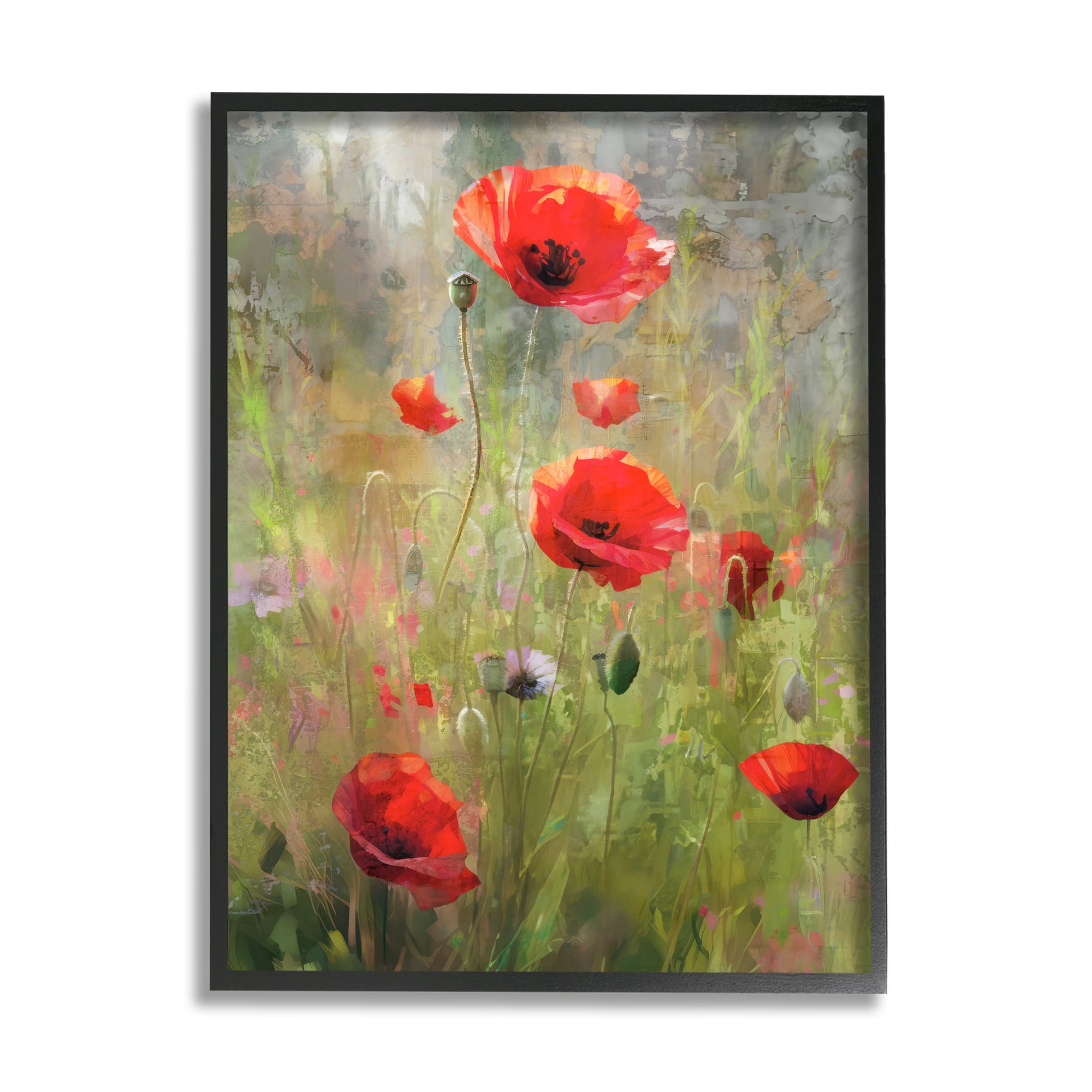 Stupell Industries Abstract Red Poppies Botanical & Floral Painting Black Framed Art Print Wall Art, 16 x 20