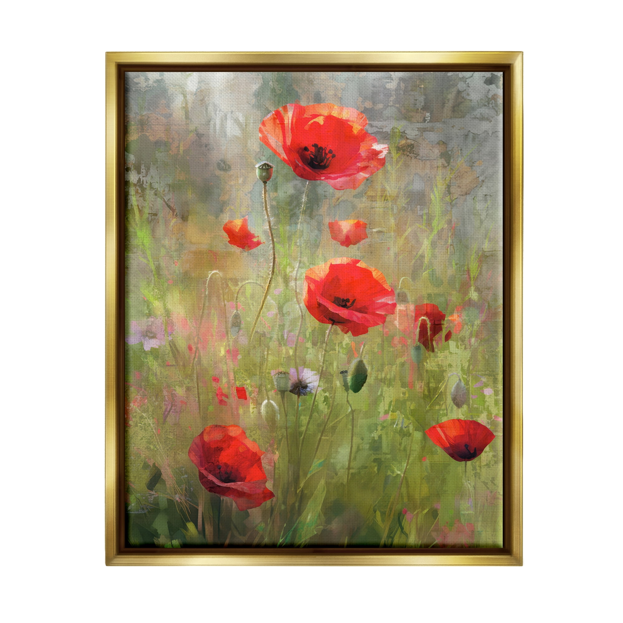 Stupell Industries Abstract Red Poppies Botanical & Floral Painting Gold Floater Framed Canvas Art Print Wall Art, 25 x 31