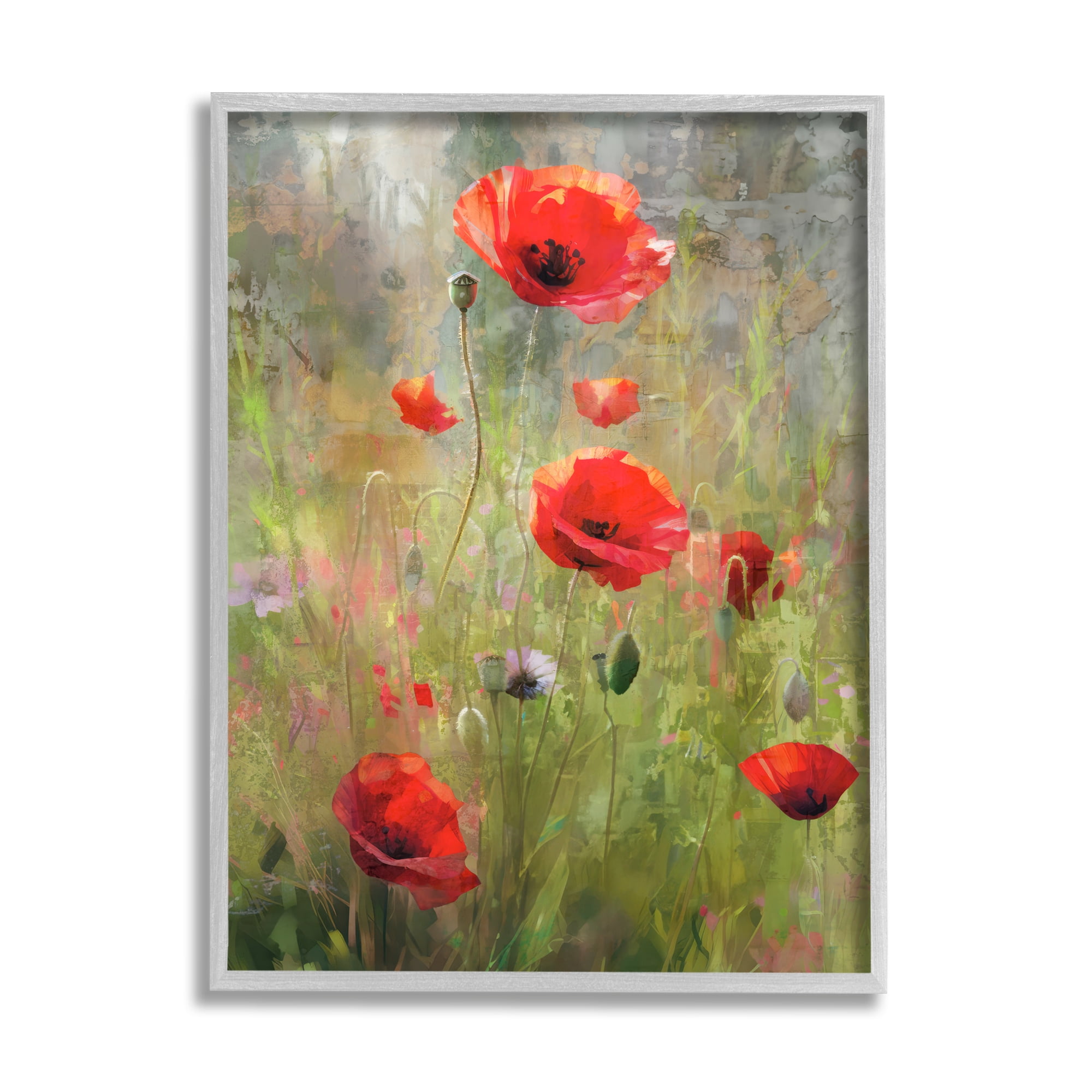 Stupell Industries Abstract Red Poppies Botanical & Floral Painting Gray Framed Art Print Wall Art, 11 x 14