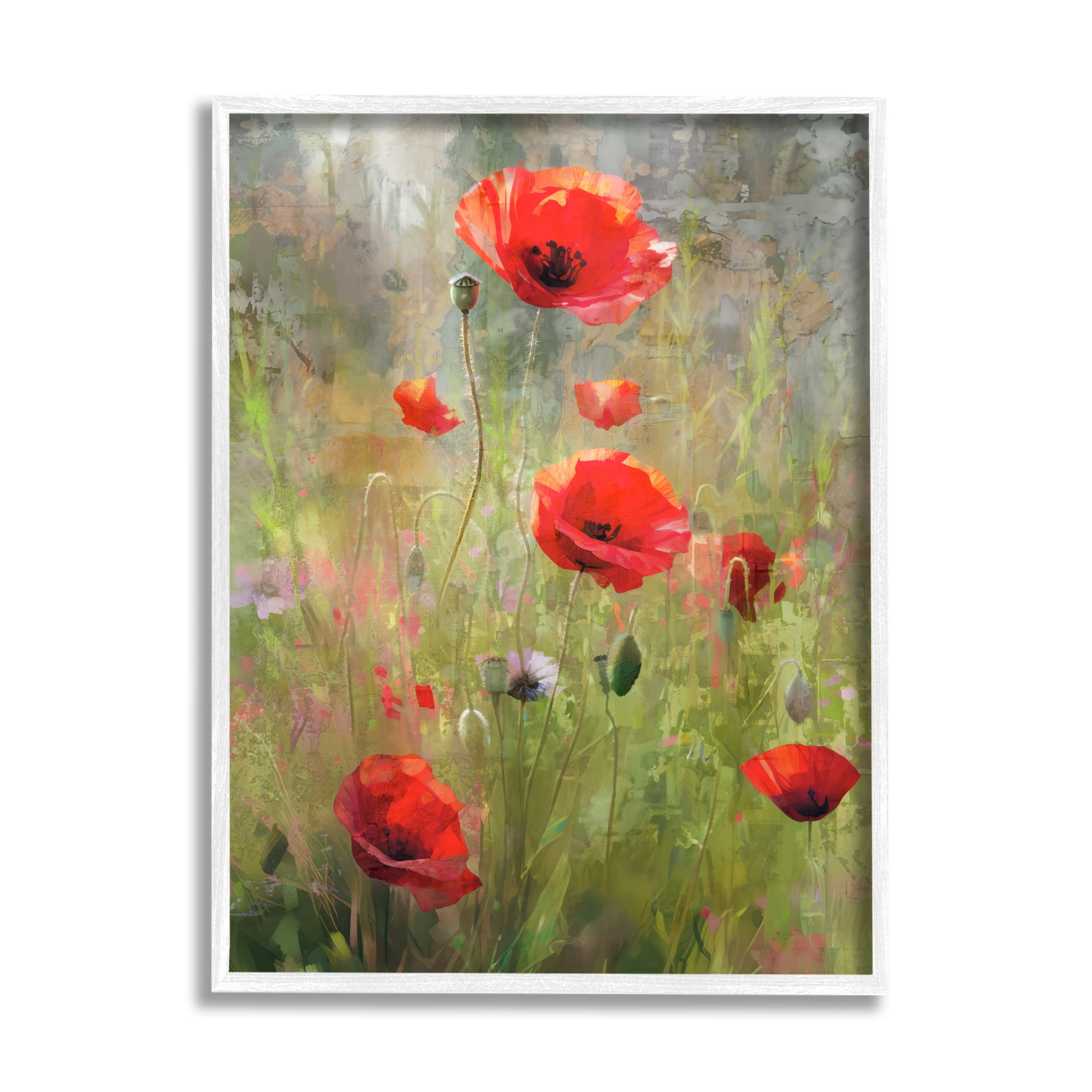 Stupell Industries Abstract Red Poppies Botanical & Floral Painting White Framed Art Print Wall Art, 16 x 20