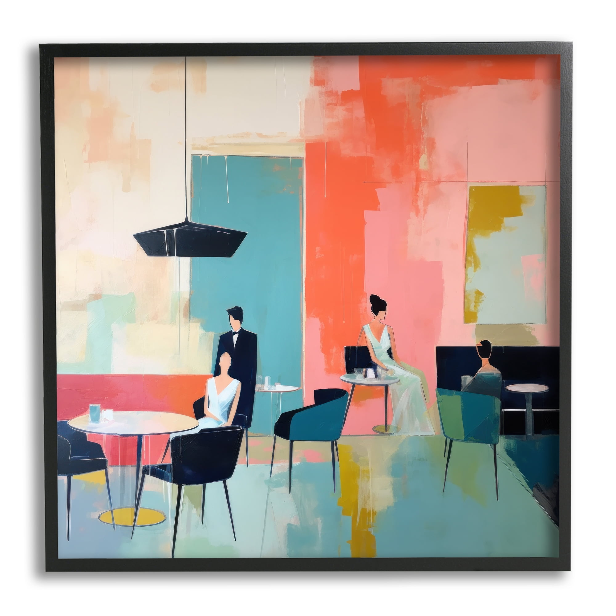 Stupell Industries Abstract Restaurant View Abstract Painting Black Framed Art Print Wall Art, 17 x 17
